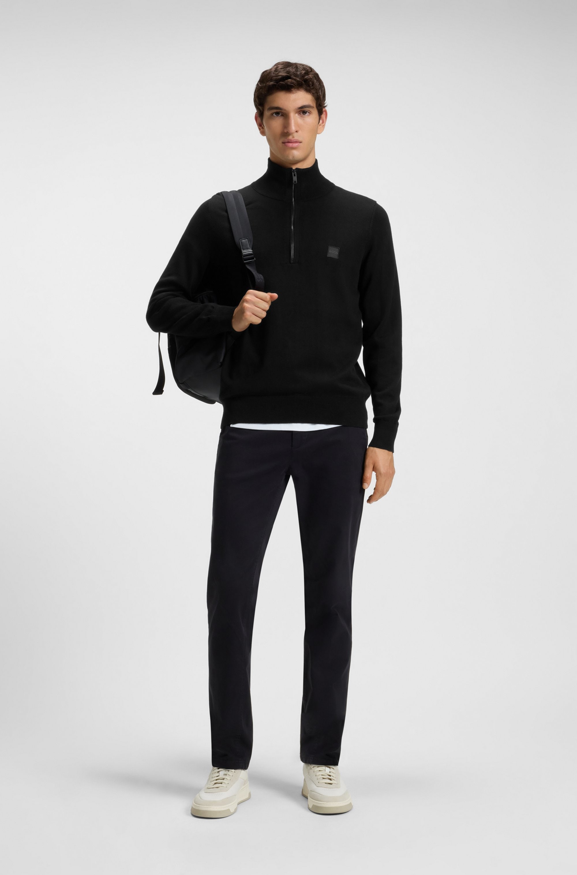 BOSS ORANGE Rollkragenpullover »Kanobix Half Zip Cotton Cashmere« Regular fit, Stehkragen mit Reißverschluss, Ton-in-Ton Logo