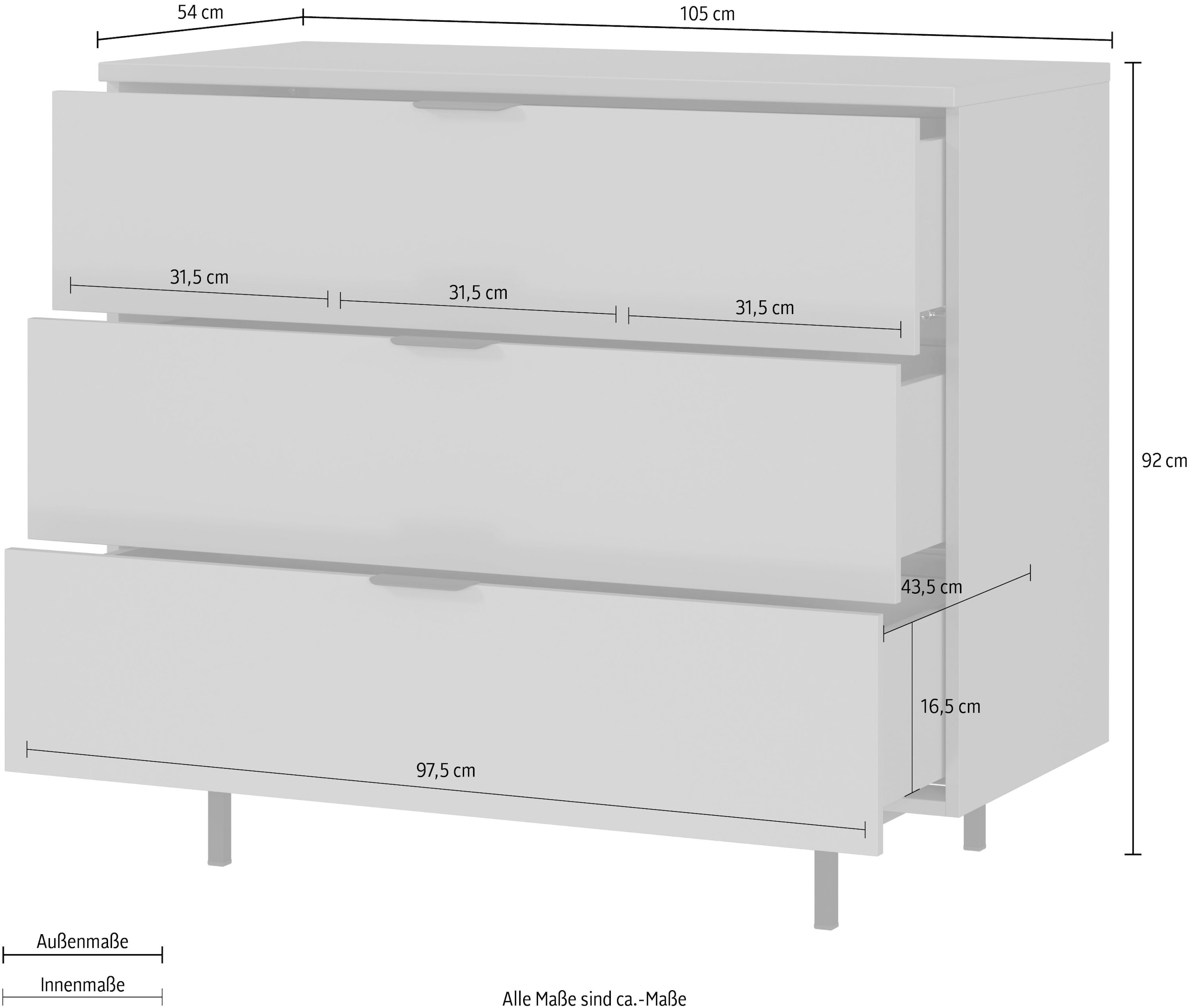 GERMANIA Kommode »Tomino, Schubkastenkommode«, mit gedämpften Schubladen, B/H/T 105/92/54 cm, Metallsockel