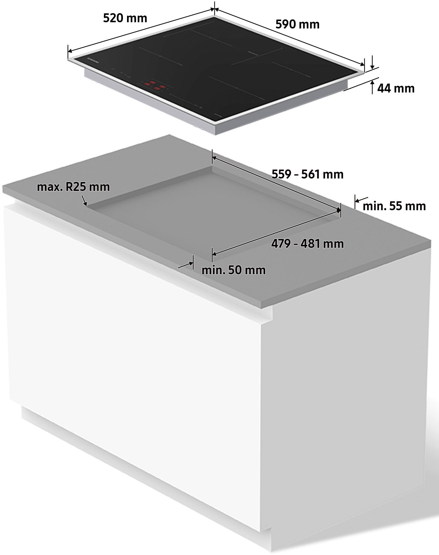 Samsung Induktions-Kochfeld »NZ64B4015HK/U1«, Höhe des Kochfelds beträgt nur 44mm & Ideal für ovale Pfannen & Töpfe