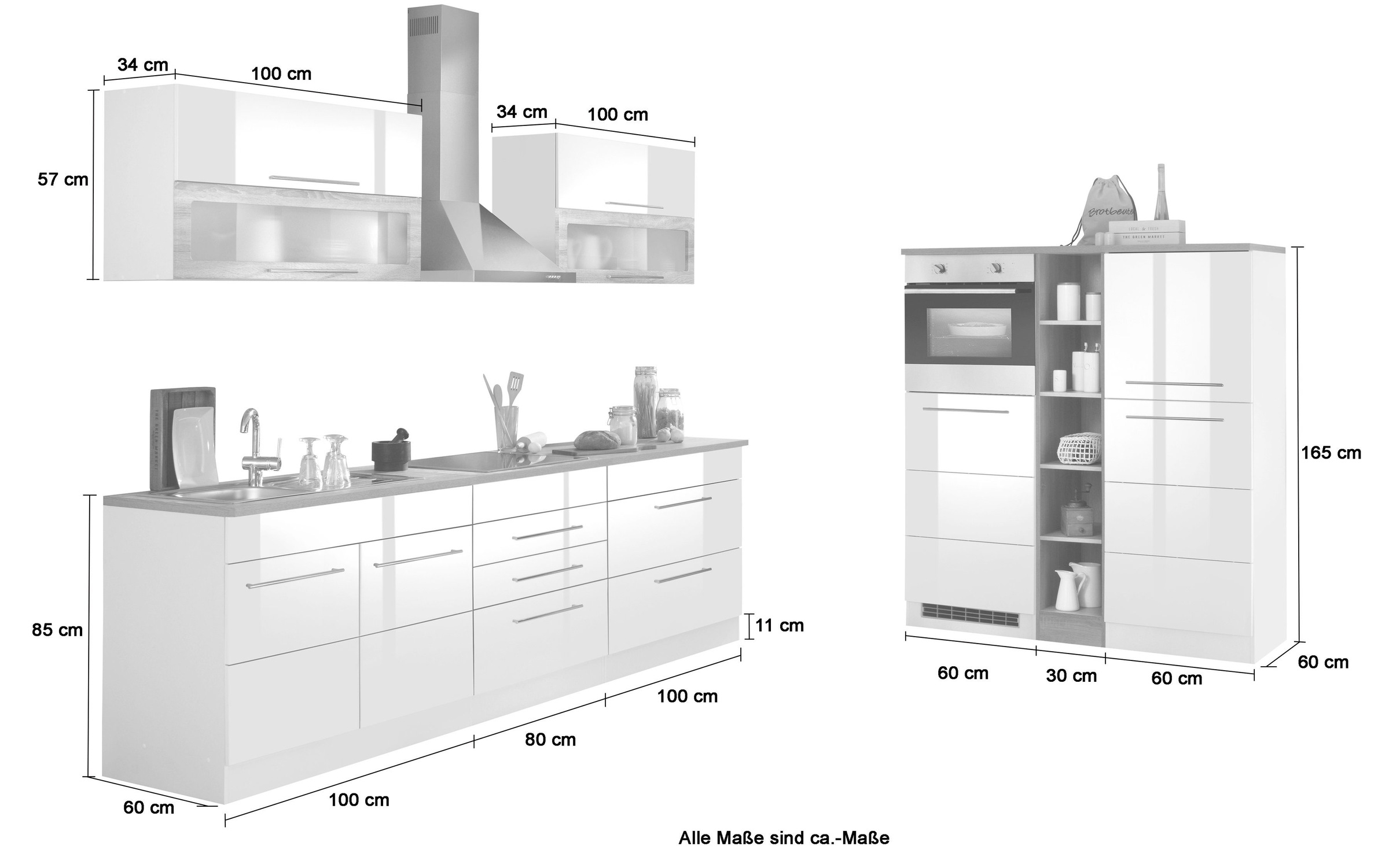 KOCHSTATION Küchenzeile »KS-Wien«, Breite 430 cm, wahlweise mit E-Geräten und Induktion