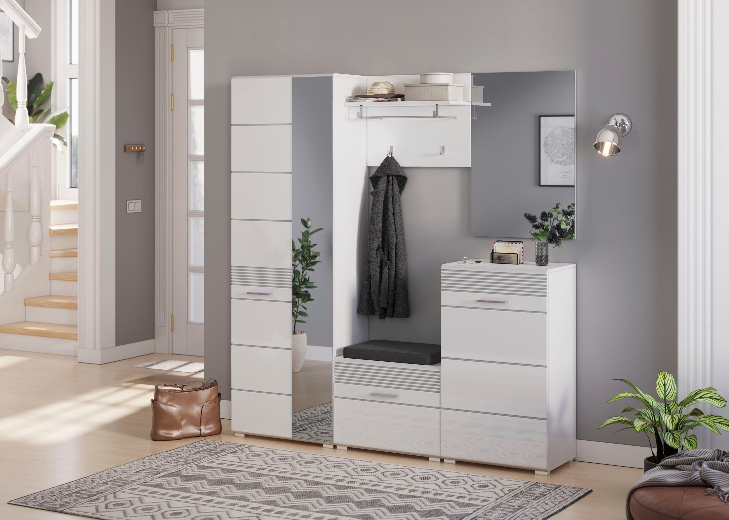 INOSIGN Sitzbank »Malmö, Breite 60 cm, 1 Tür, 2 Fächer, hochwertige MDF Front«, Rillenfräsung, Bank, Schuhbank, Garderobenbank, Dielenbank