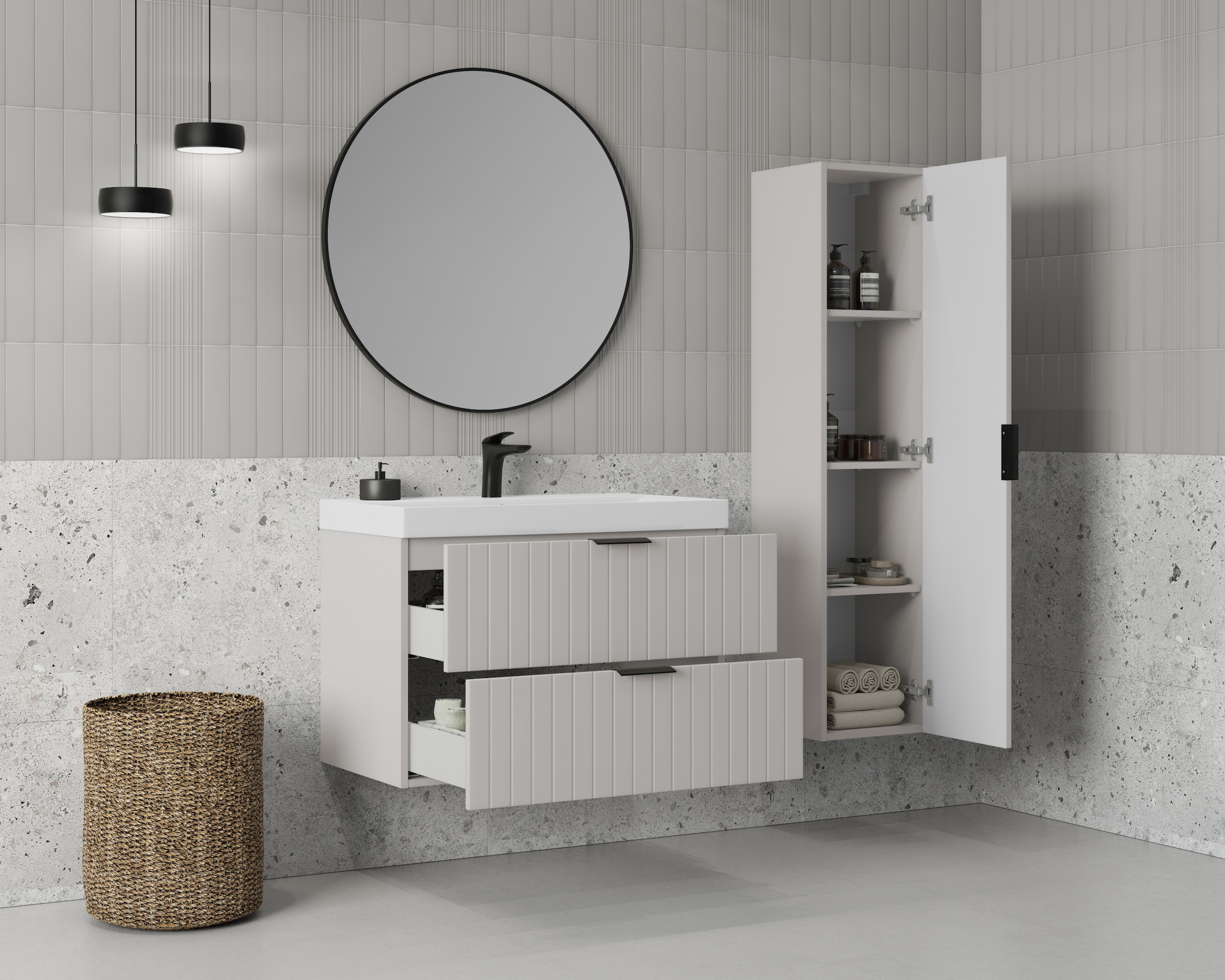 welltime Hängeschrank »HARMONY rechts/links montierbar, Breite 32 cm, modernes Design« Schrank mit 3 Einlegeböden, Soft-Close-Function, Paneeloptik