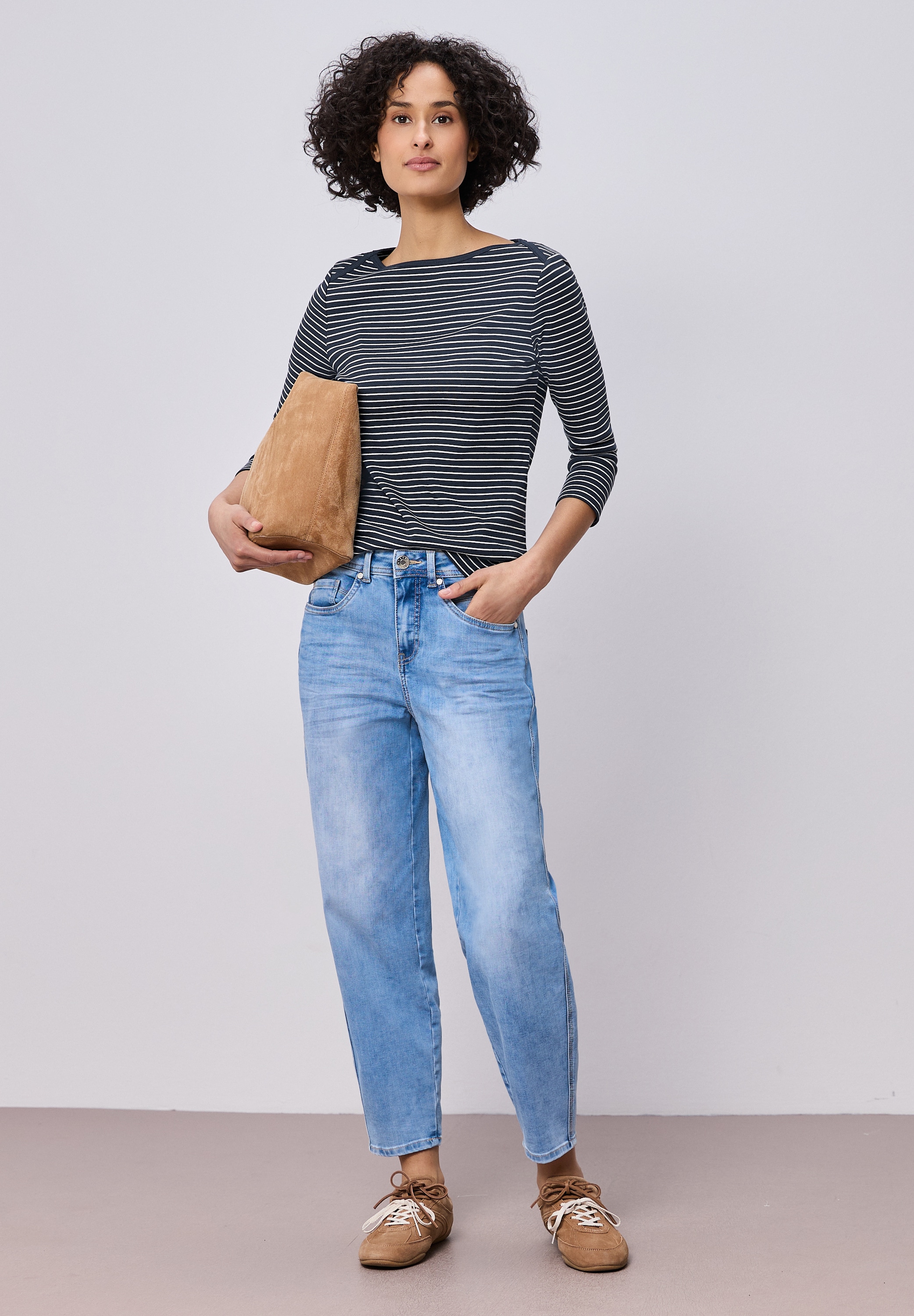 STREET ONE 3/4-Arm-Shirt mit Streifen und in Ripp-Qualität