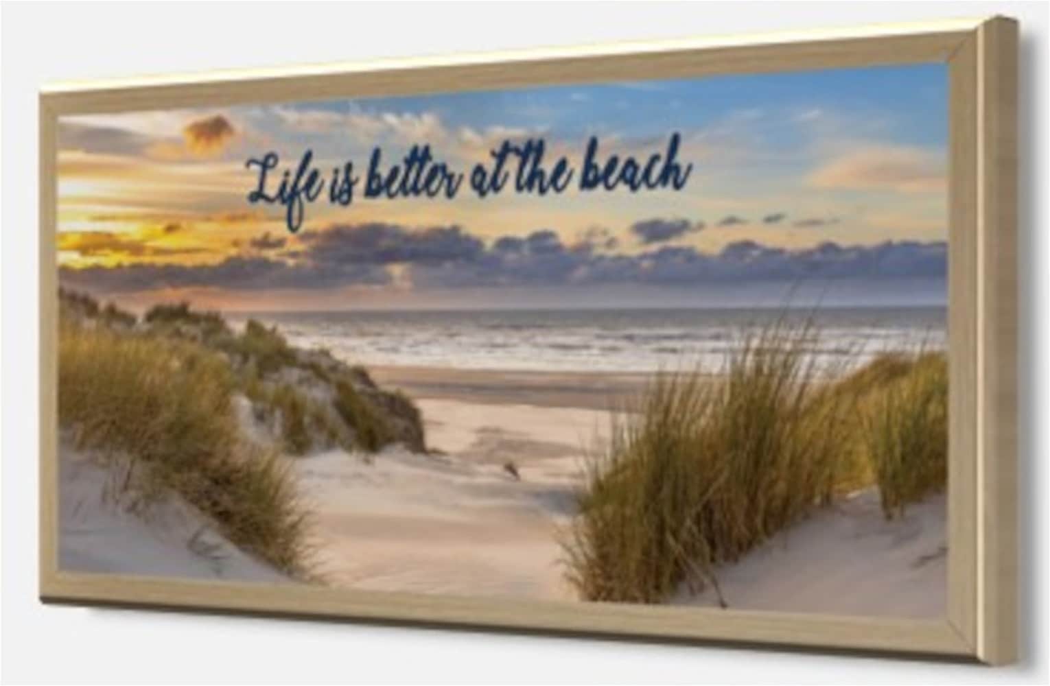 Bönninghoff Bild mit Rahmen »Wandbild gerahmt STRAND MIT SPRUCH 23x49 cm – Natur Wanddeko modern« Sonnenaufgang & -untergang | Sonnenuntergang | Sprüche | Sprüche & Texte | Strand | Strandbilder 1 Stk. tlg. mit dekorativem Rahmen
