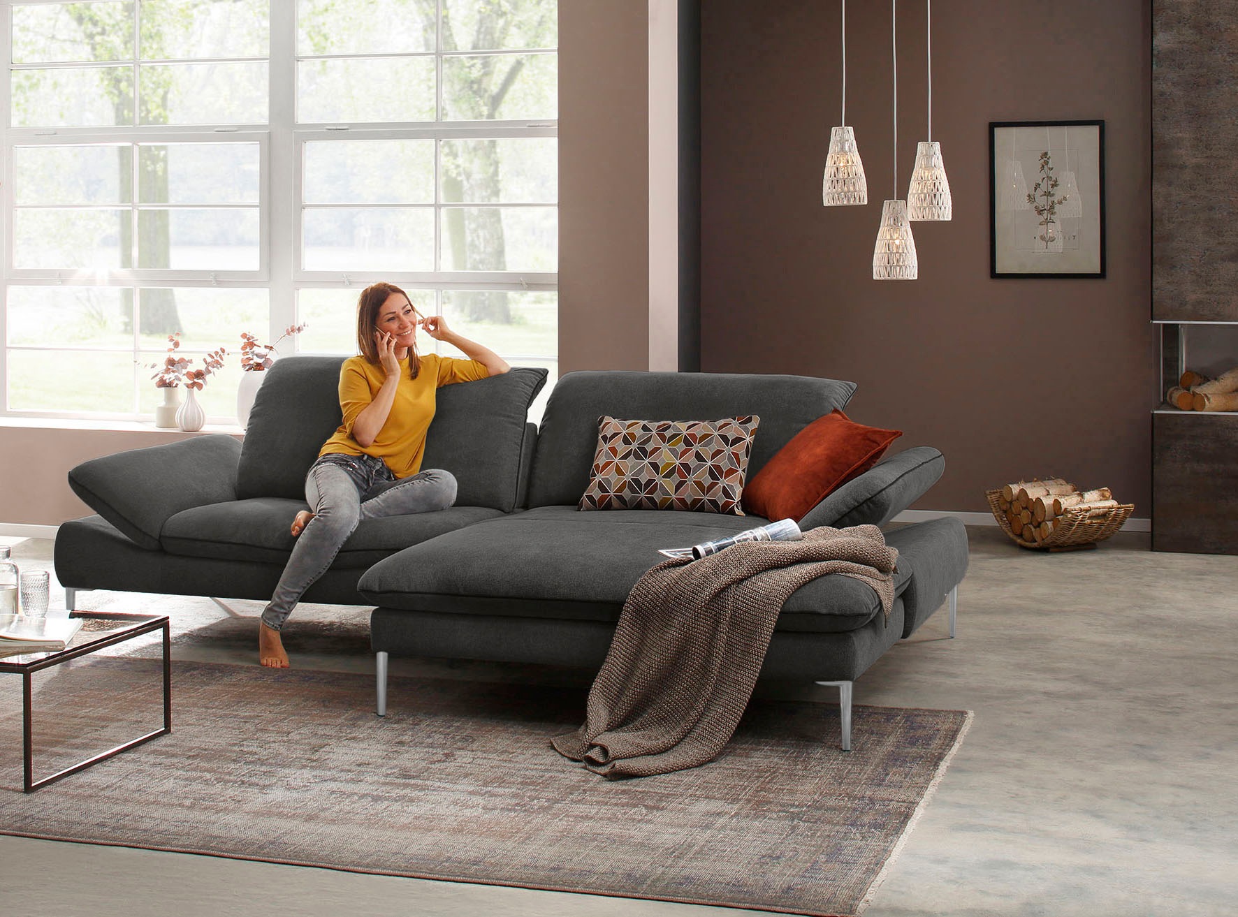 W.SCHILLIG Ecksofa »enjoy&MORE, Designsofa, elegant und bequem, L-Form«, mit Sitztiefenverstellung, Füße Chrom glänzend, Breite 294 cm