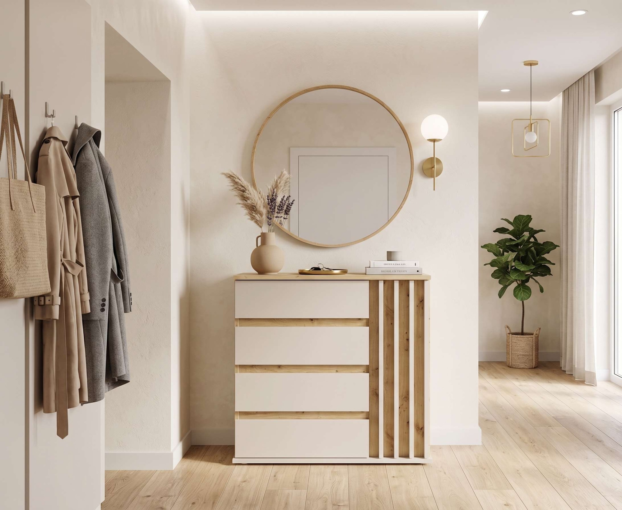 Home affaire Kommode »LANDUVA Sideboard mit viel Stauraum, Breite 80 cm« Schrank mit Schubladen und 1 Tür, Lamellen Design