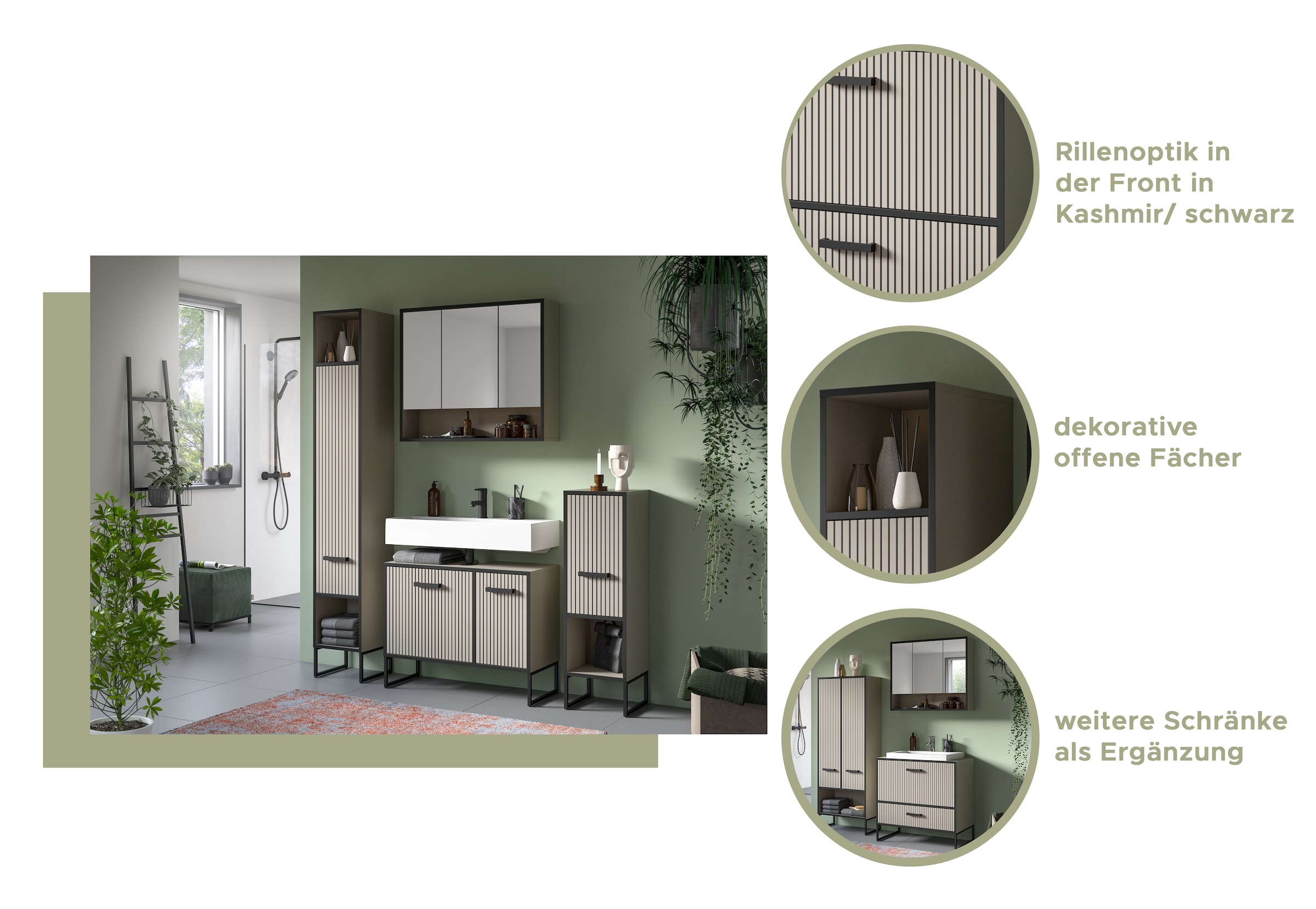 welltime Badmöbel-Set »Locri, Breite 80 cm, Rillenoptik, Metallkufen« 2 Stk. tlg.