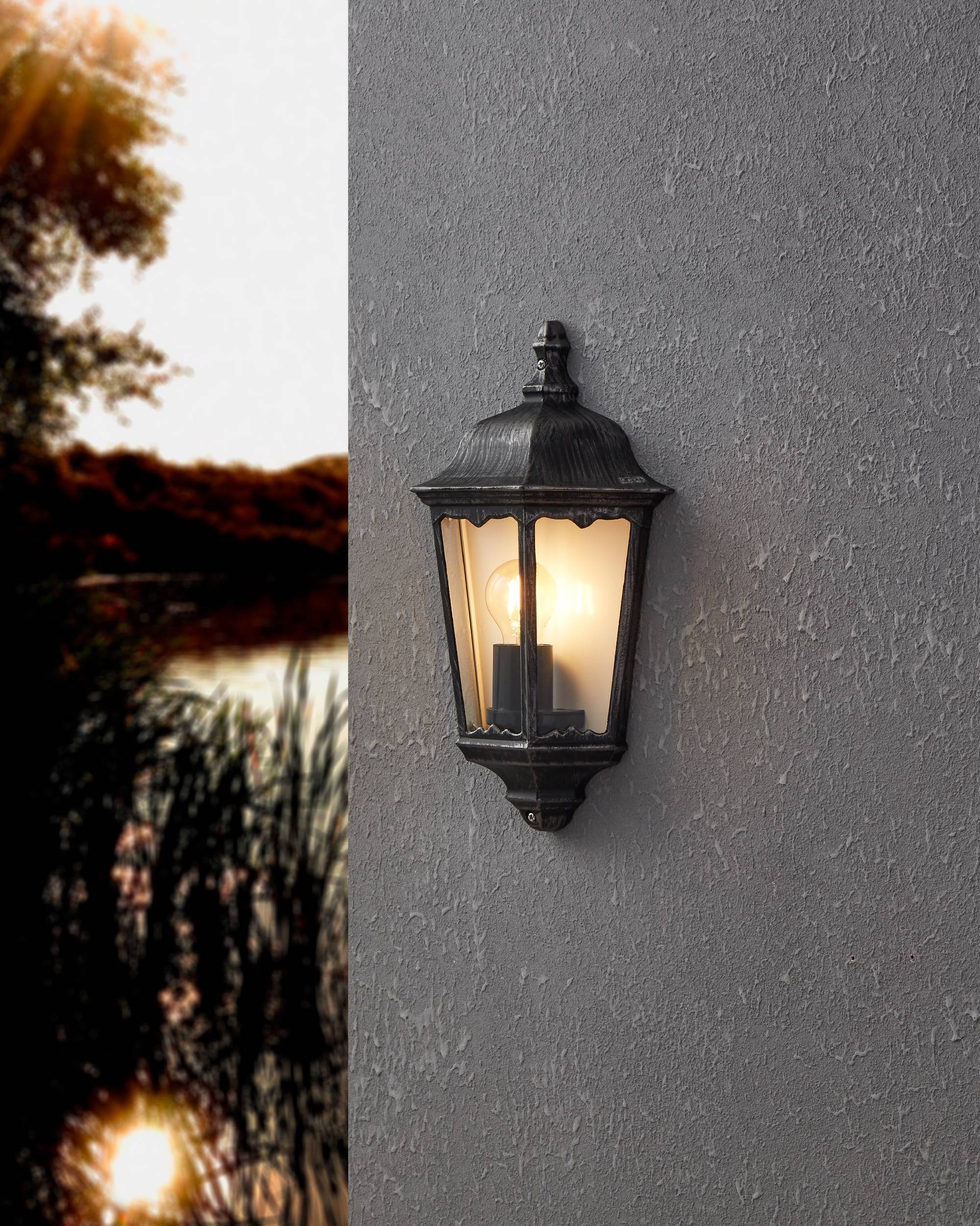 EGLO Wandleuchte »Navedo Außen-Wandlampe, Wandlampe aus Aluguss und Glas, E27, IP44« E27 1 Stk. Wand-/Deckenleuchte - L29 x H43 x AL13 cm - schwarz, silber-patina