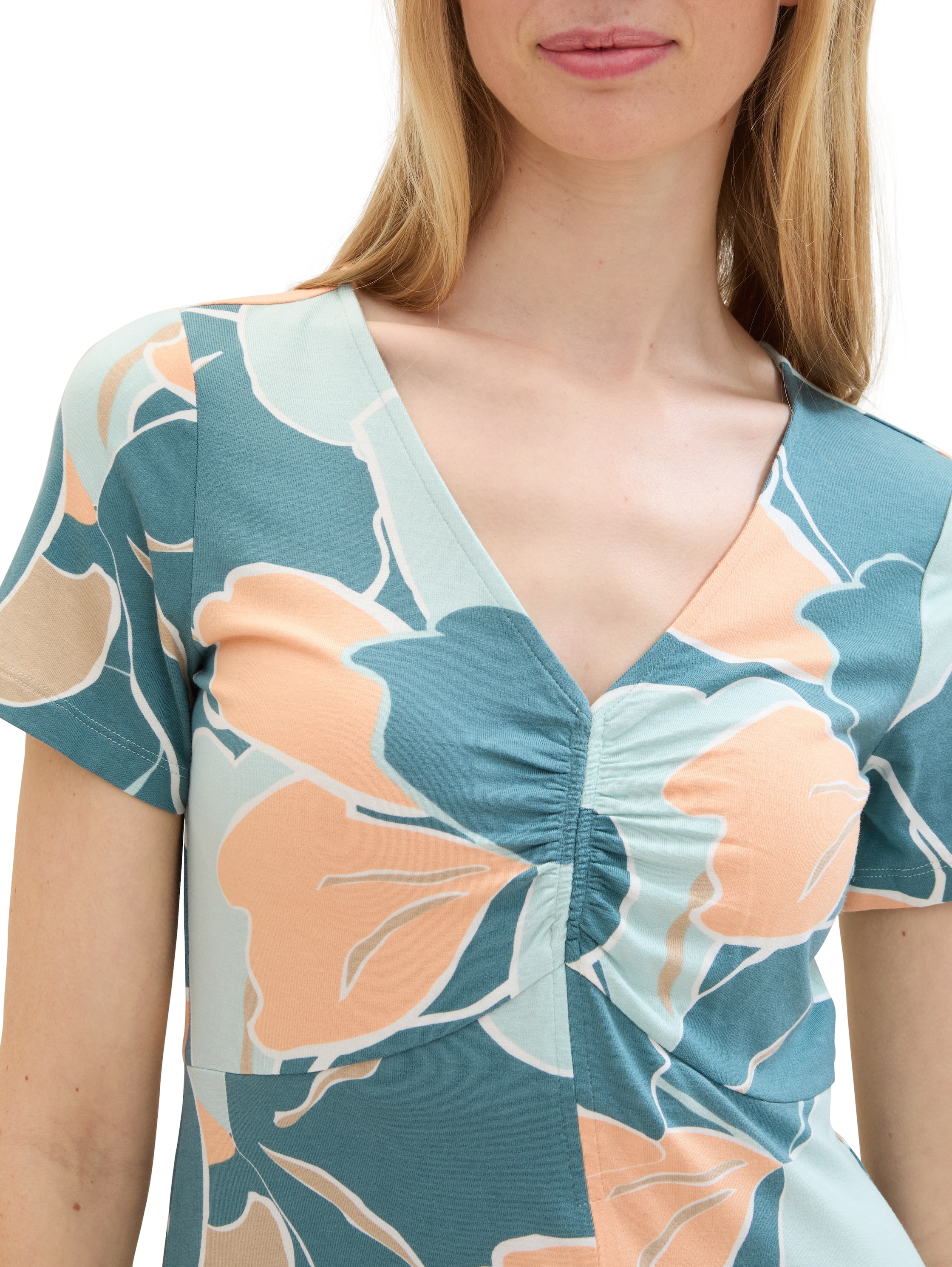 TOM TAILOR Minikleid, mit Allover-Print und V-Ausschnitt