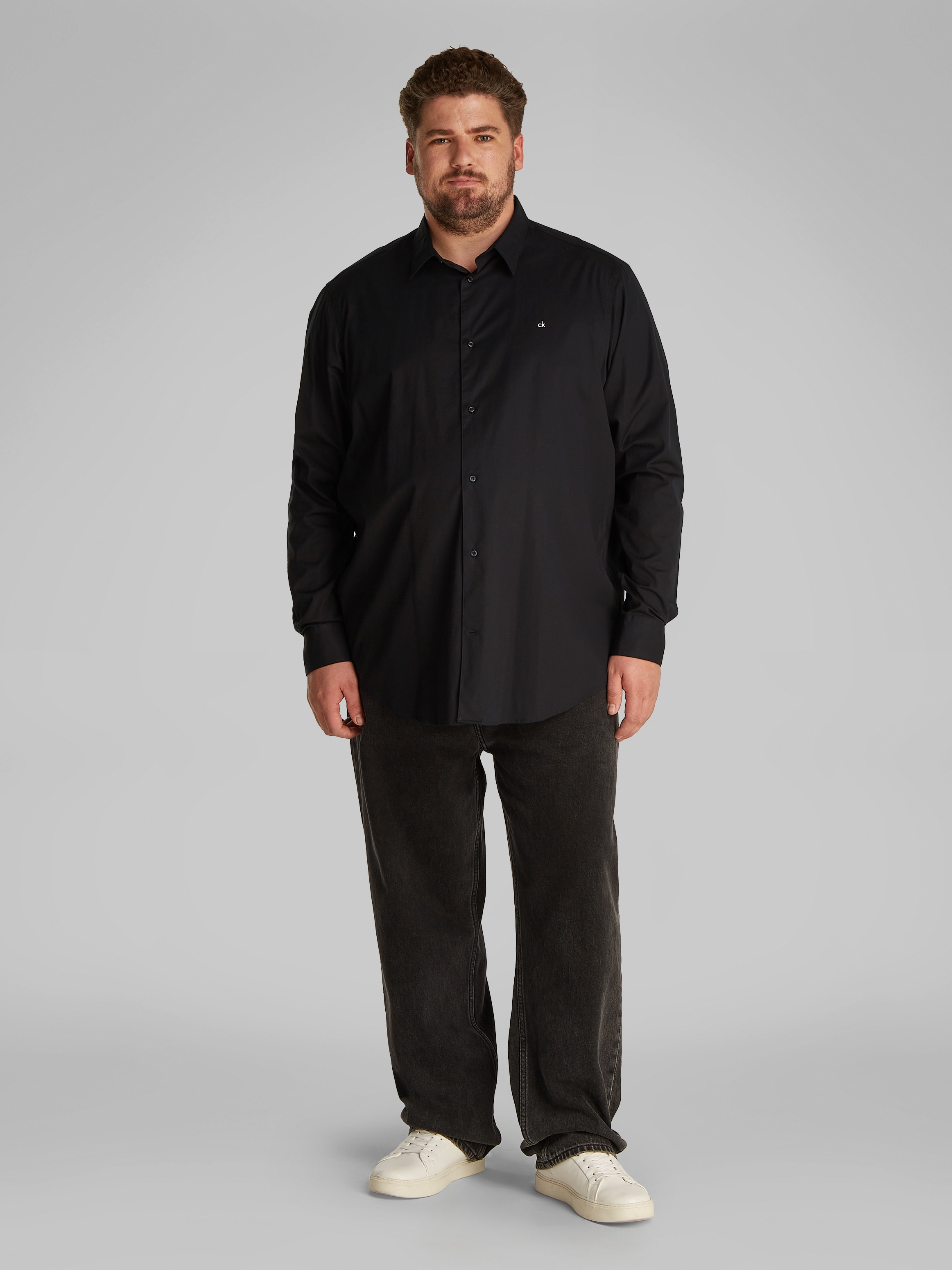 Calvin Klein Big&Tall Langarmhemd »BT_STRETCH POPLIN SLIM SHIRT«, in großen Größen mit durchgehender Knopfleiste