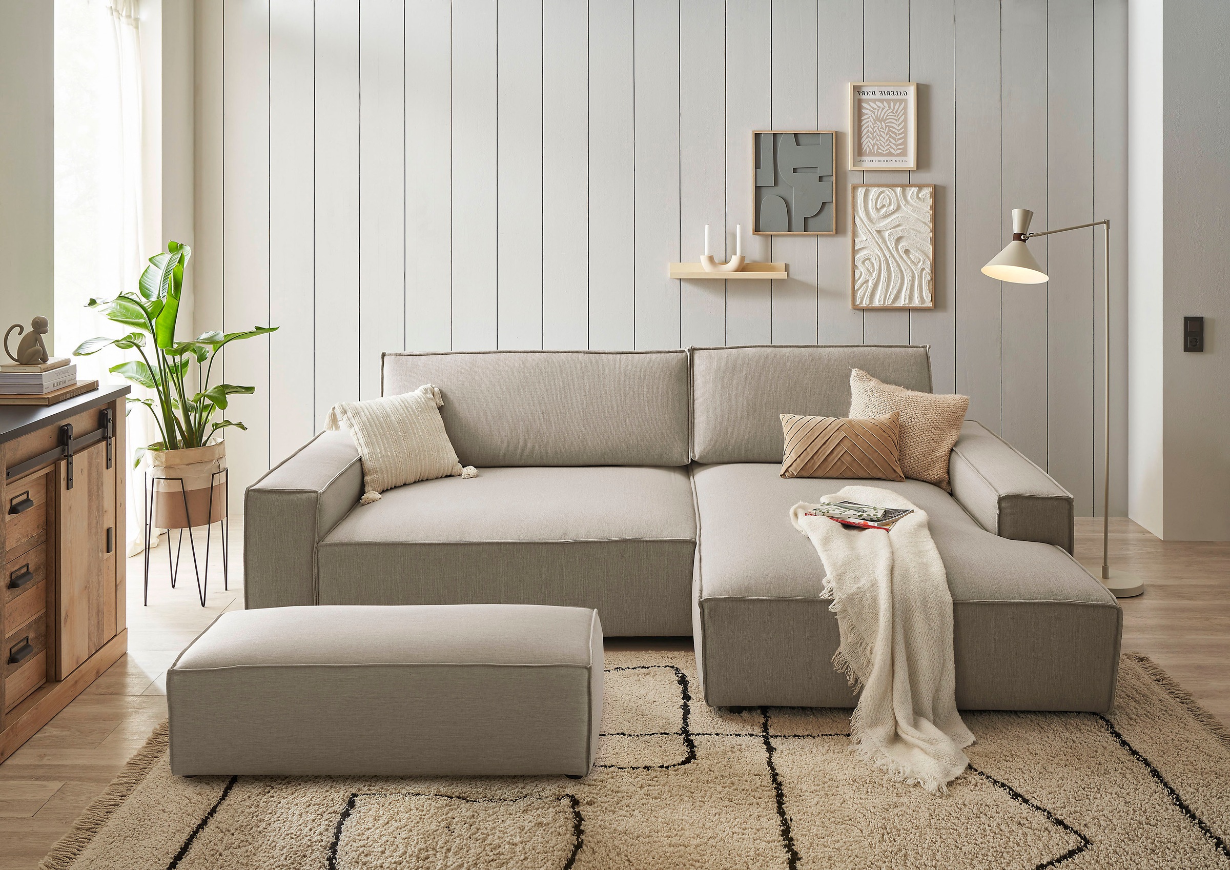 Home affaire Polsterecke »SHERWOOD XXL tief, L-Form, Schlaffunktion, Bigsofa, Cord, Leinenoptik« stellbar zum Schlafsofa (Krokodilverbinder), Cord, Leinenoptik,