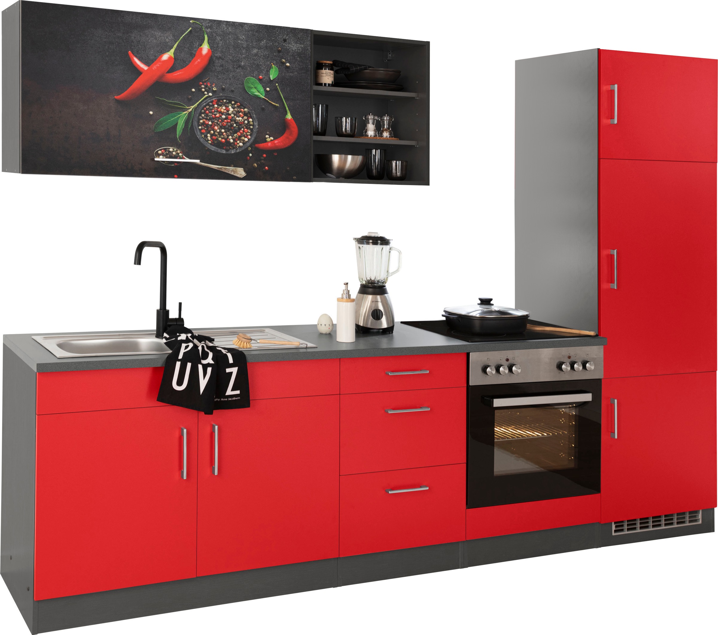 KOCHSTATION Küchenzeile »KS-Paris – Küchen mit einzigartigen Fotomotiven auf den Fronten« Breite 270 cm, wahlweise mit E-Geräten, mit Motivdruck