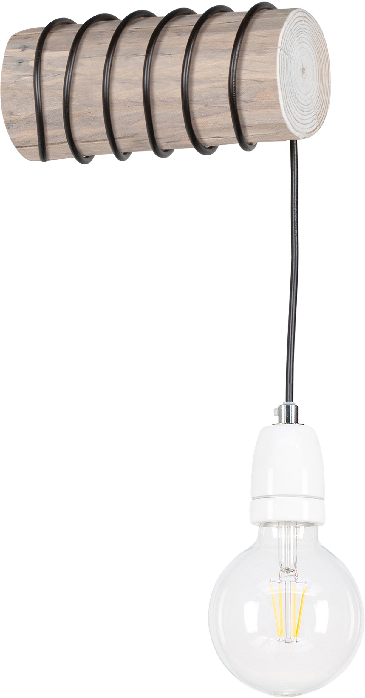 SPOT Light Wandleuchte »TRABO PORCIA«, 1 flammig, Leuchtmittel E27 | Leuchtmittel wechselbar, Retro-Design mit Porzellan und Kiefernholz, Holz grau gebeizt
