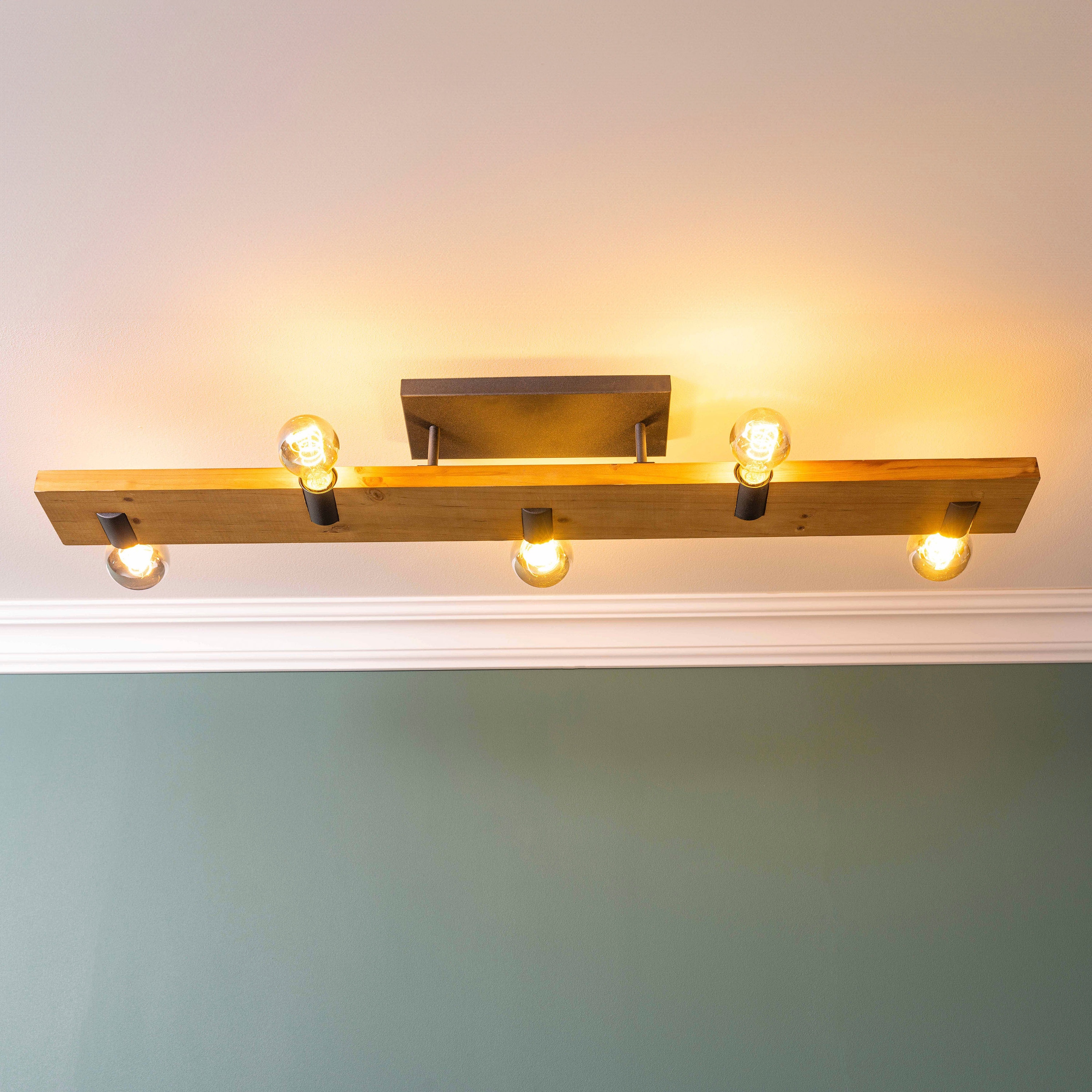 Brilliant Deckenleuchte »Mertes«, 5 flammig, Leuchtmittel E27 | ohne Leuchtmittel, Deckenlampe, E27, 115 x 12,5 cm, Holz/Metall, braun/schwarz