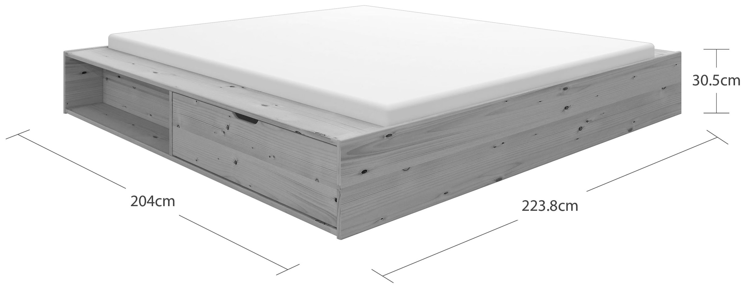 Home affaire Stauraumbett »Erno, Massivholzbett, Futonbett, 275KG belastbar«, (Breite/ Belastbarkeit: 120cm/275 KG, 180cm/275 KG), mit Lattenrost, Massivholz, FSC® zertifiziert, viel Stauraum + Ablagen