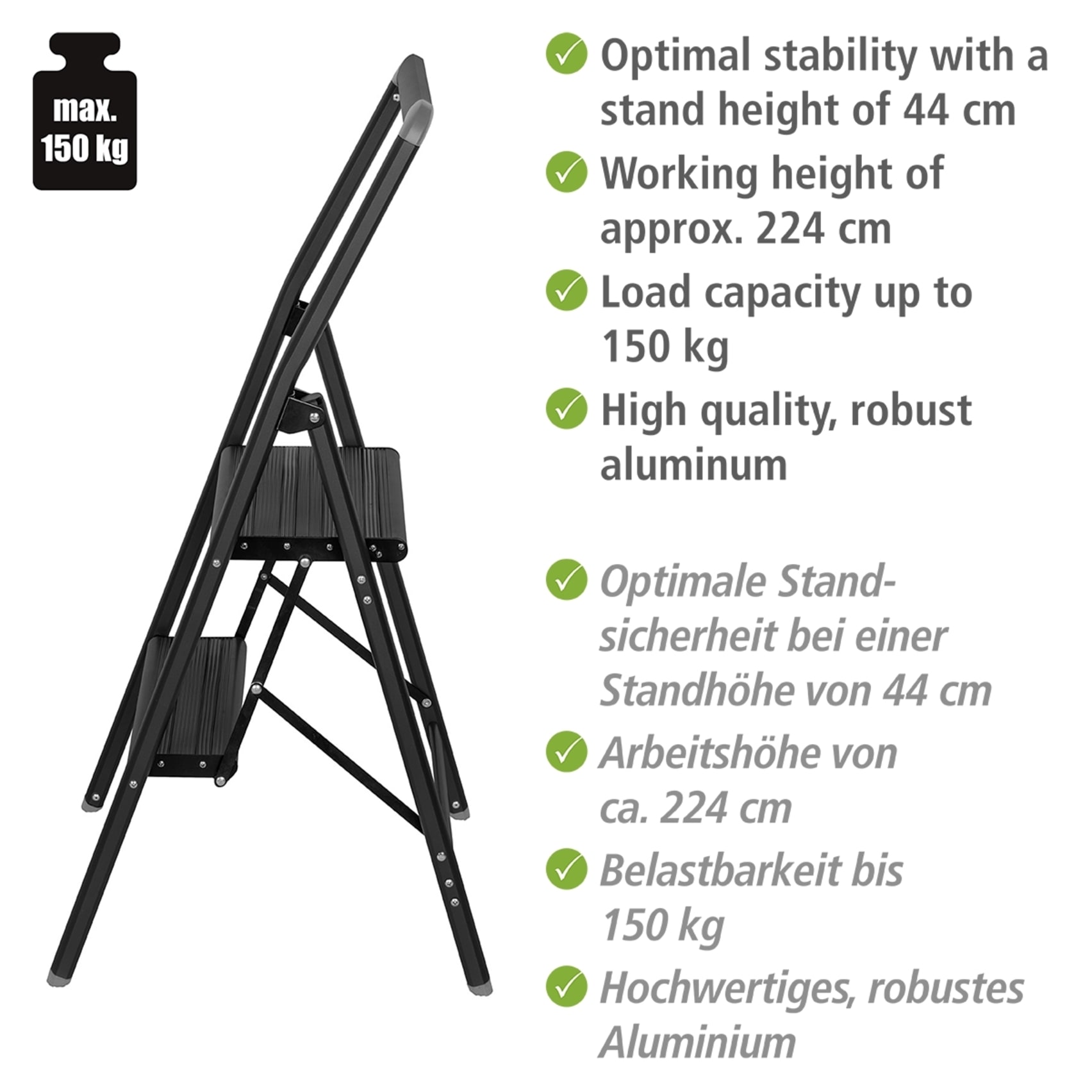 WENKO Trittleiter »Modell Alu-Compact, Klapptritt« 1 Stk. tlg. leichte, mit Anti-Rutsch-Füßen zusammenklappbare Leiter