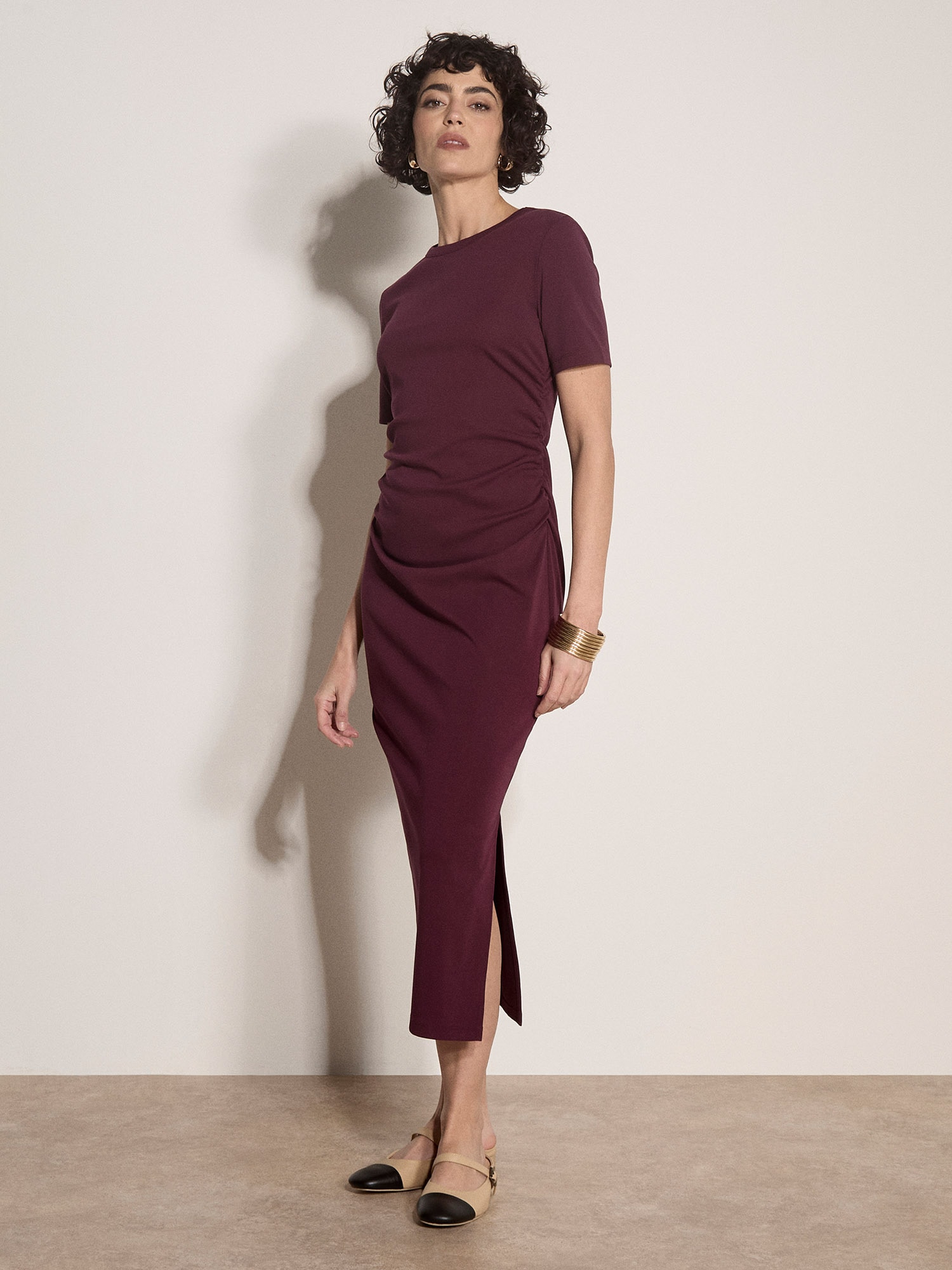 Apricot Midikleid »Plissiertes Kleid mit Rüschen« mit Raffungen
