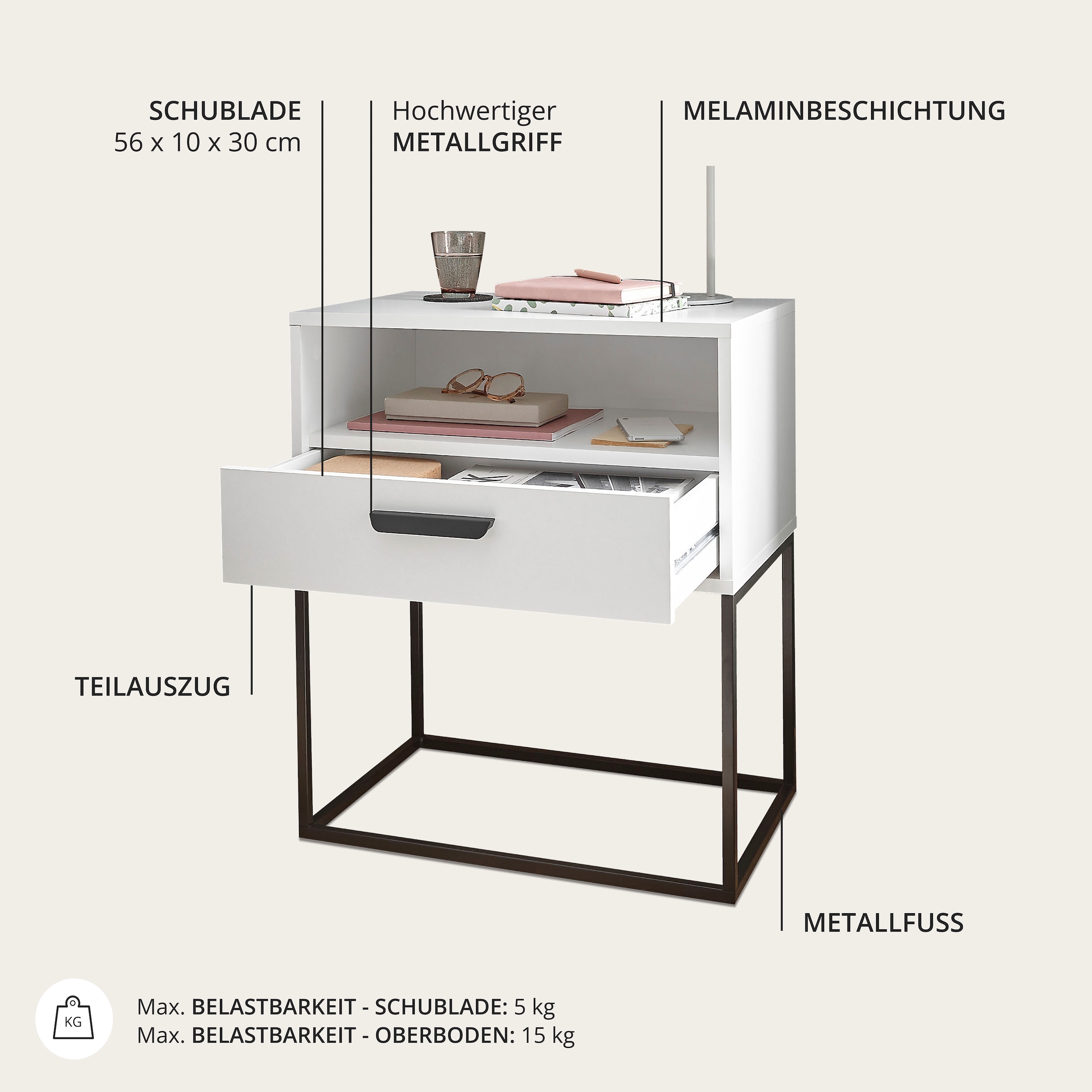 Schlafkontor Nachtkommode »Cudro Nachttisch auf Fußgestell« mit einem offenen Fach für schnellen Zugriff