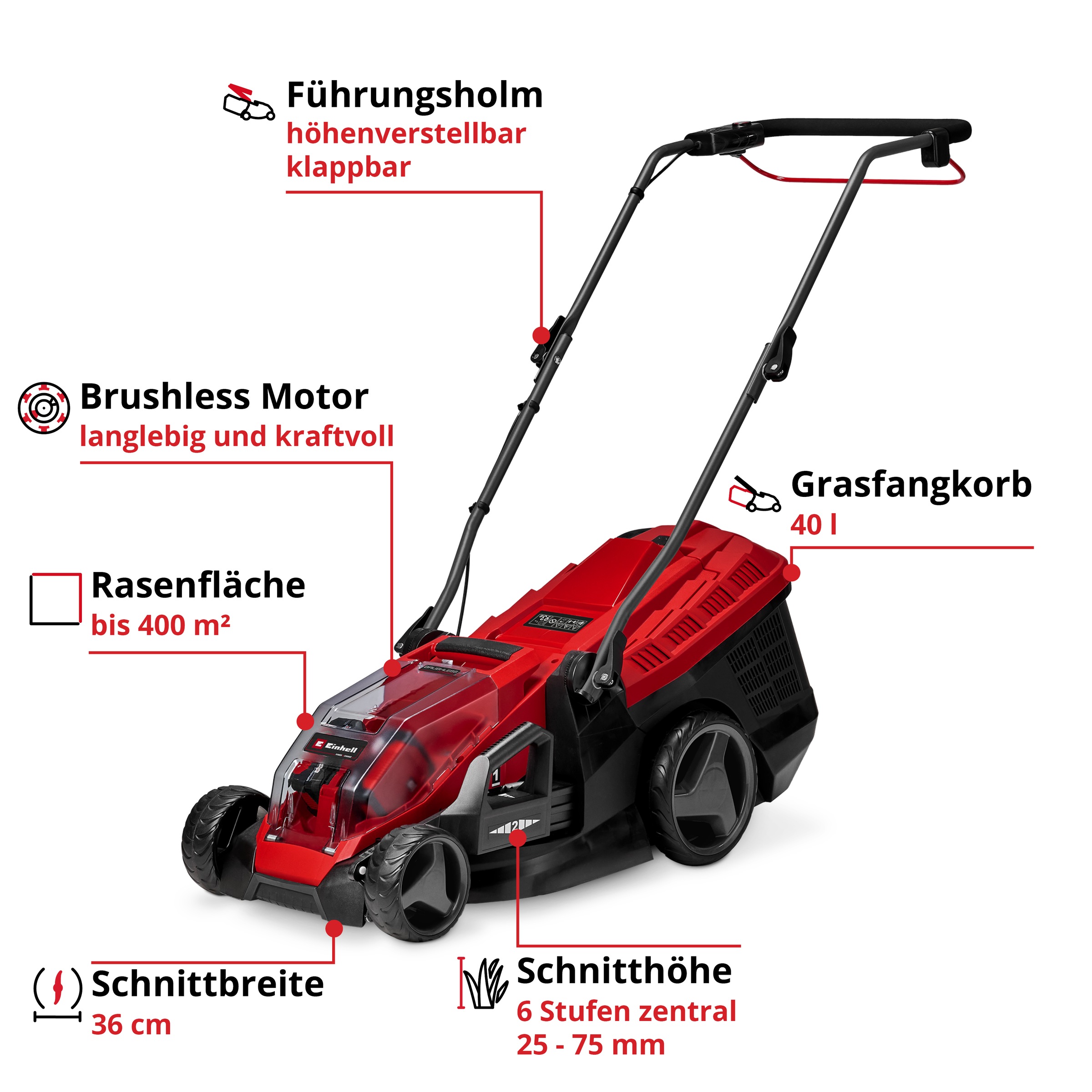 Einhell Akkurasenmäher »GE-CM 36/36 Li SET« mit 2 Akkus und Ladegerät