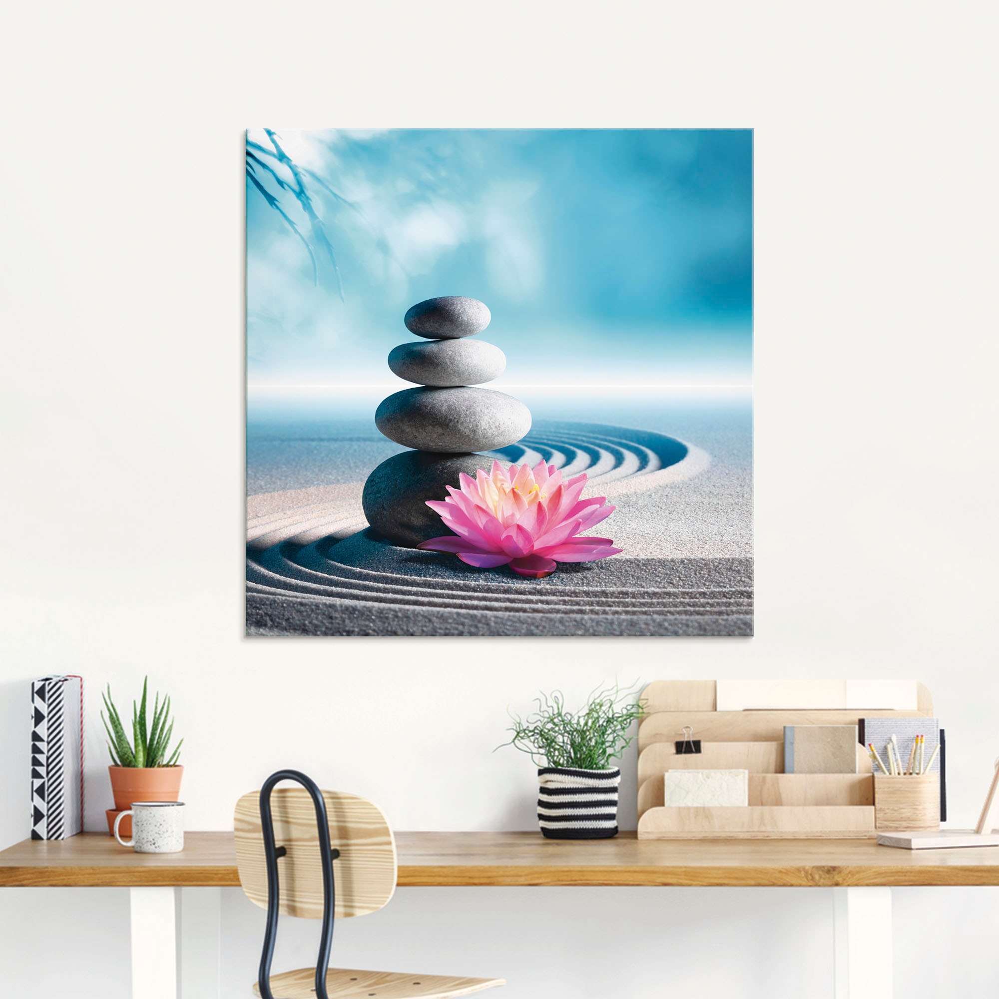 Artland Glasbild »Sand, Lilie und Spa-Steine in Zen-Garten«, Zen, (1 St.), in verschiedenen Größen