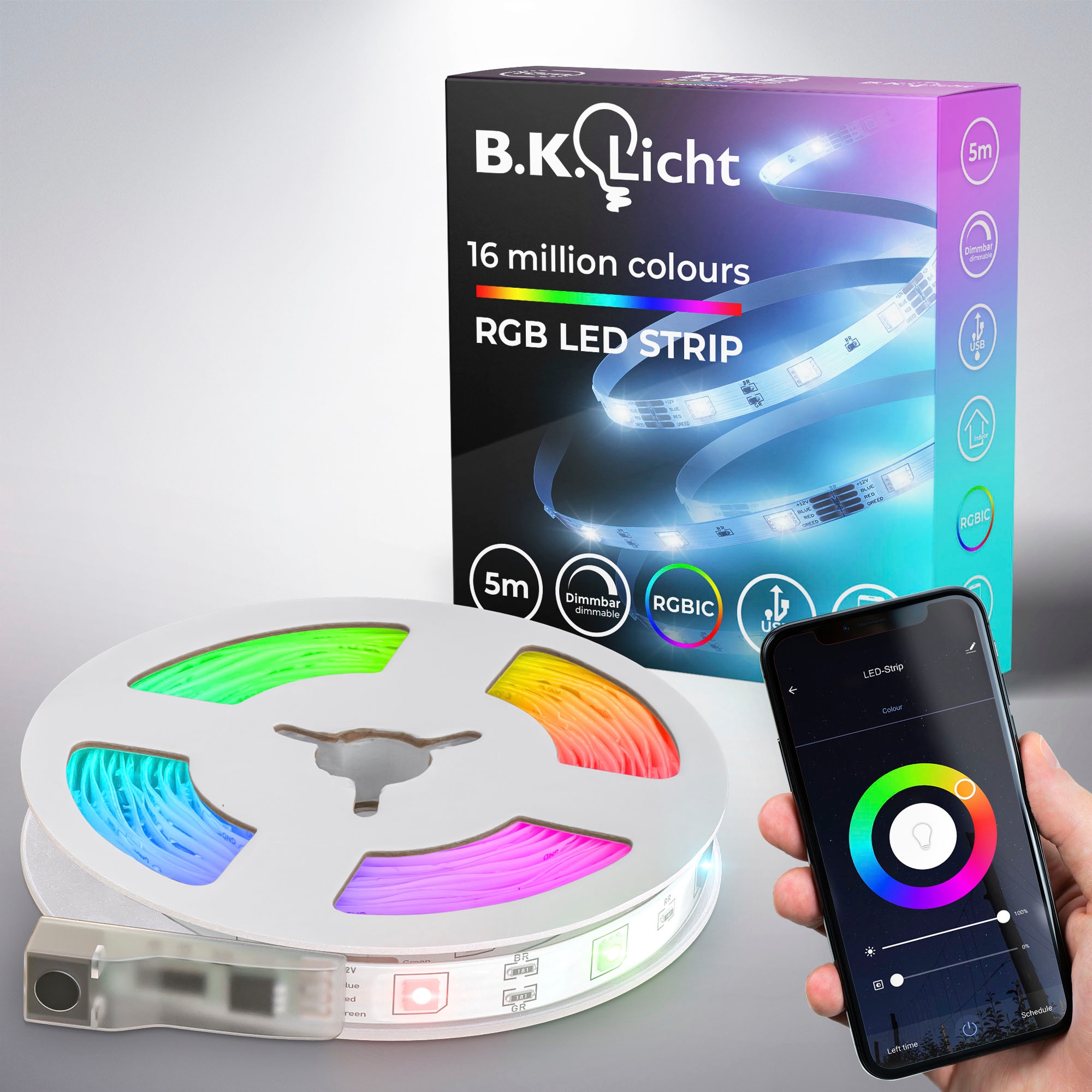 B.K.Licht LED-Streifen »Wifi RGBIC USB«, 150 St.-flammig, Lichtleiste, mit Musiksensor, smartes LED Band, Selbstklebend