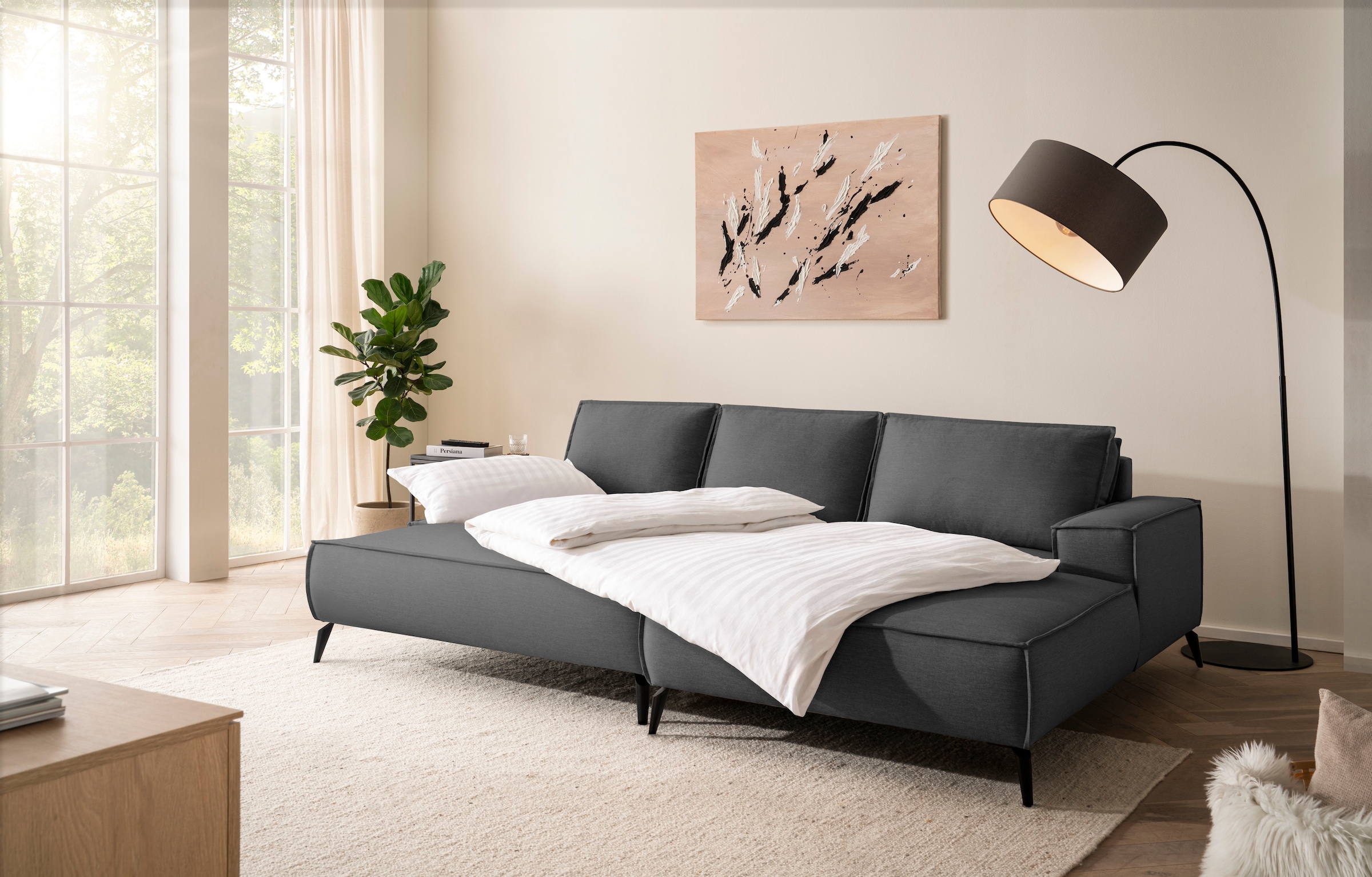 Home affaire Sitzgruppe »TVINNU, Polsterecke L-Form, Schlaffunktion, mit Hocker« Set, 2 Stk. tlg. Set, stellbar zum Schlafsofa (Krokodilverbinder)