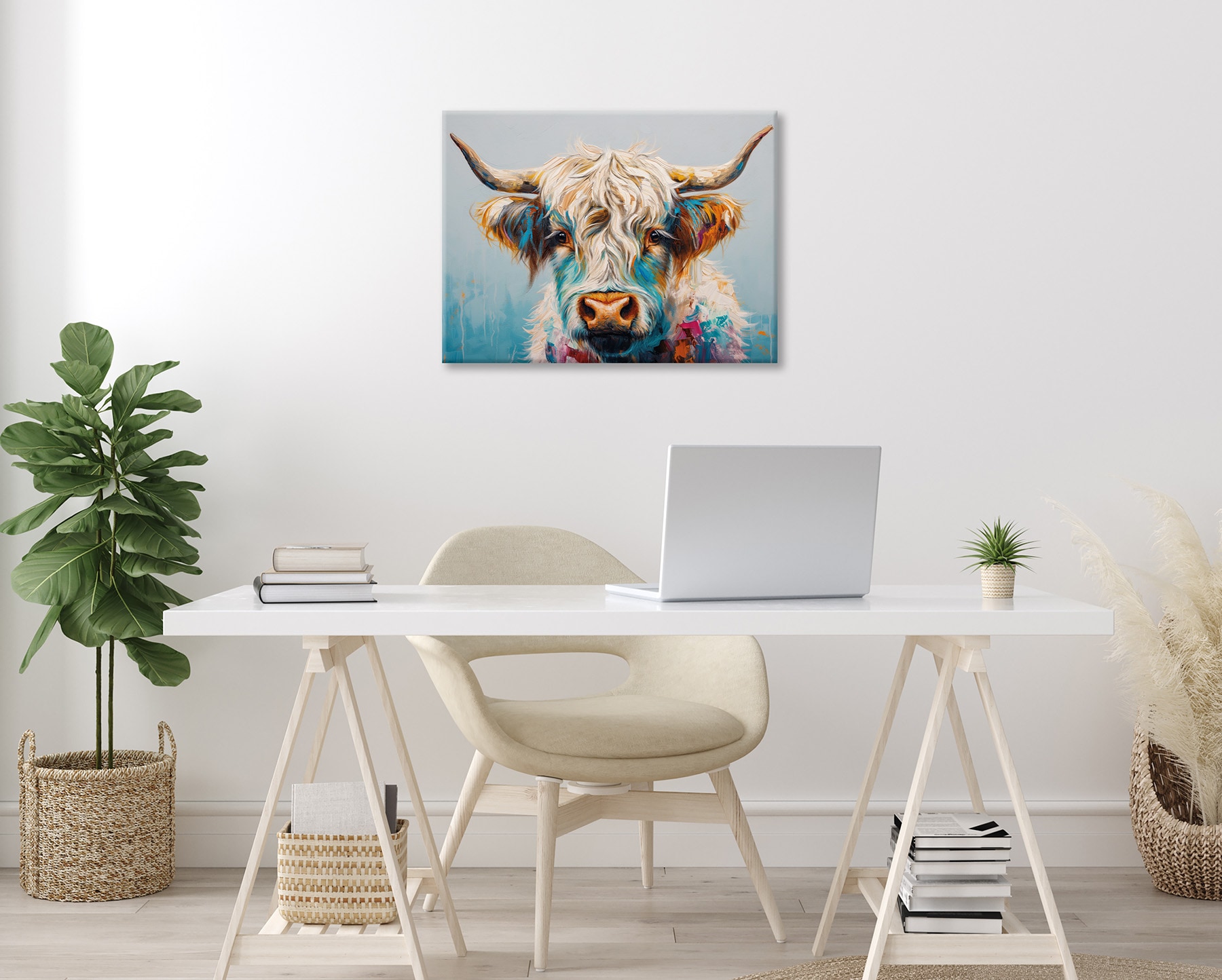 Bönninghoff Leinwandbild »Wandbild BUNTES HOCHLANDRIND 46x61 cm – Leinwandbild Keilrahmen Deko« Hochlandrind | Kuh | Kuhbilder 1 Stk. tlg. auf Keilrahmen gespannt