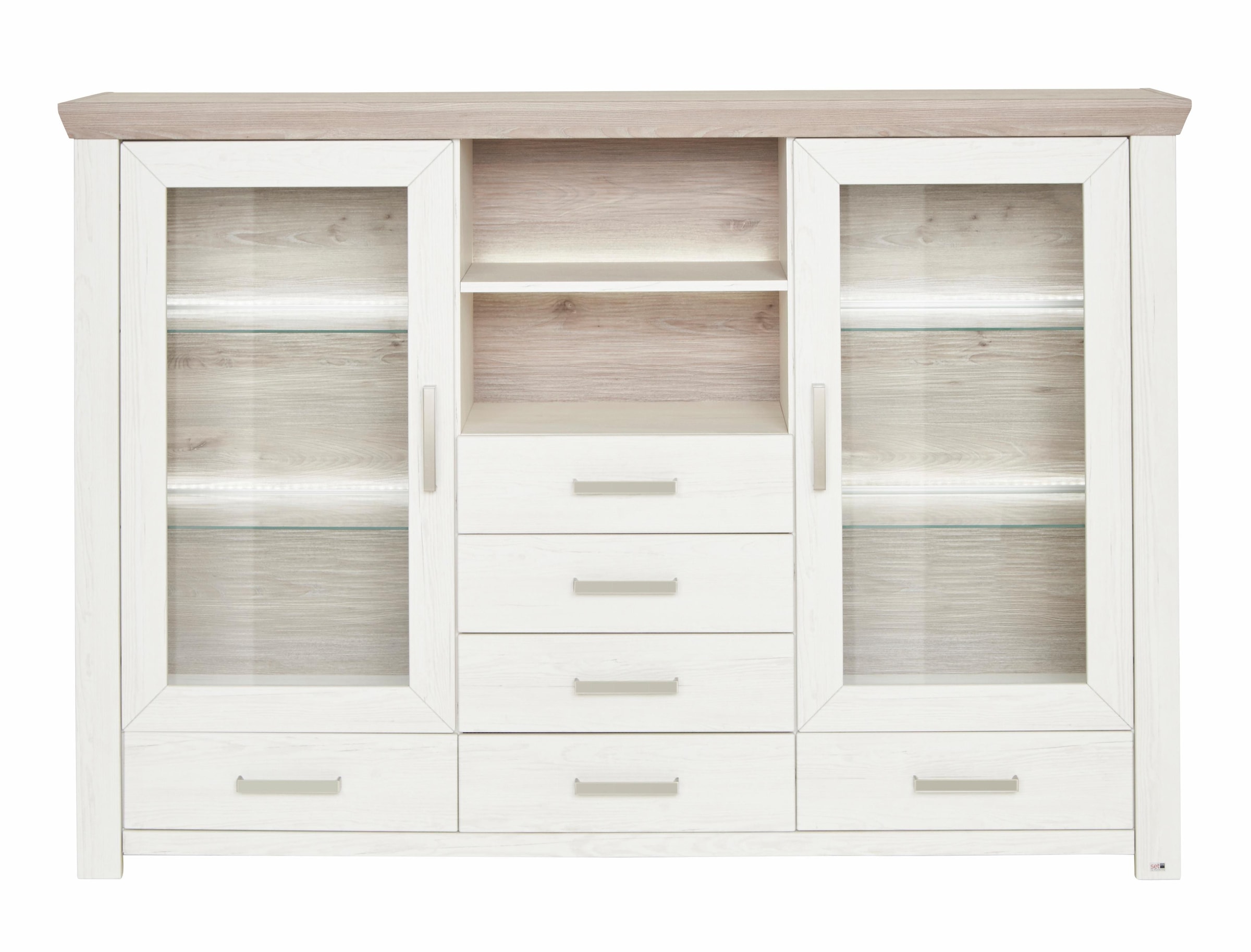 set one by Musterring Highboard »York« Typ 56, mit Glastüren, Beleuchtung optional, B 184 cm