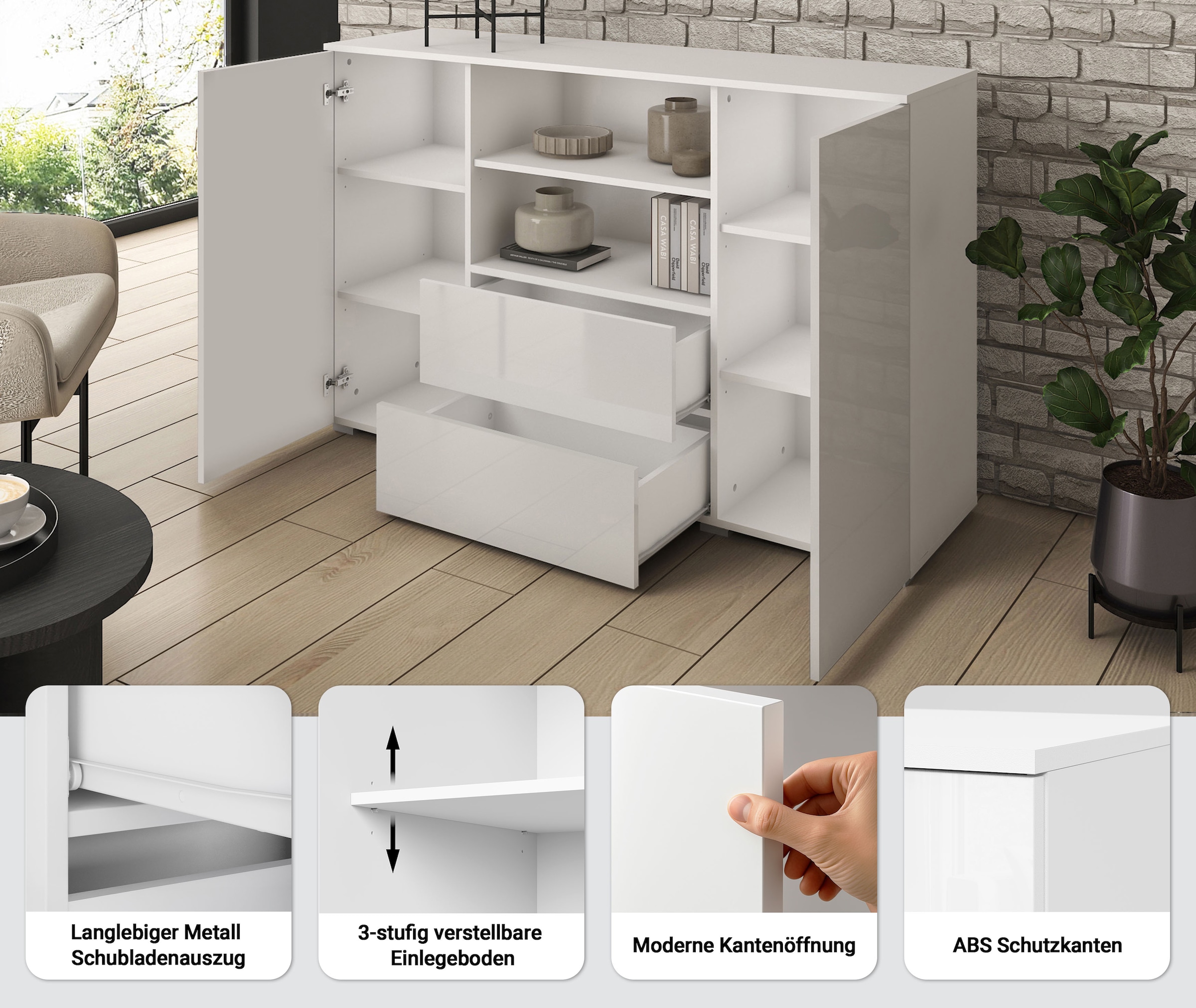 INOSIGN Sideboard »PARIS« 1 Stk. tlg. Moderne 140cm breite grifflose Kommode, vielseitig einsetzbar