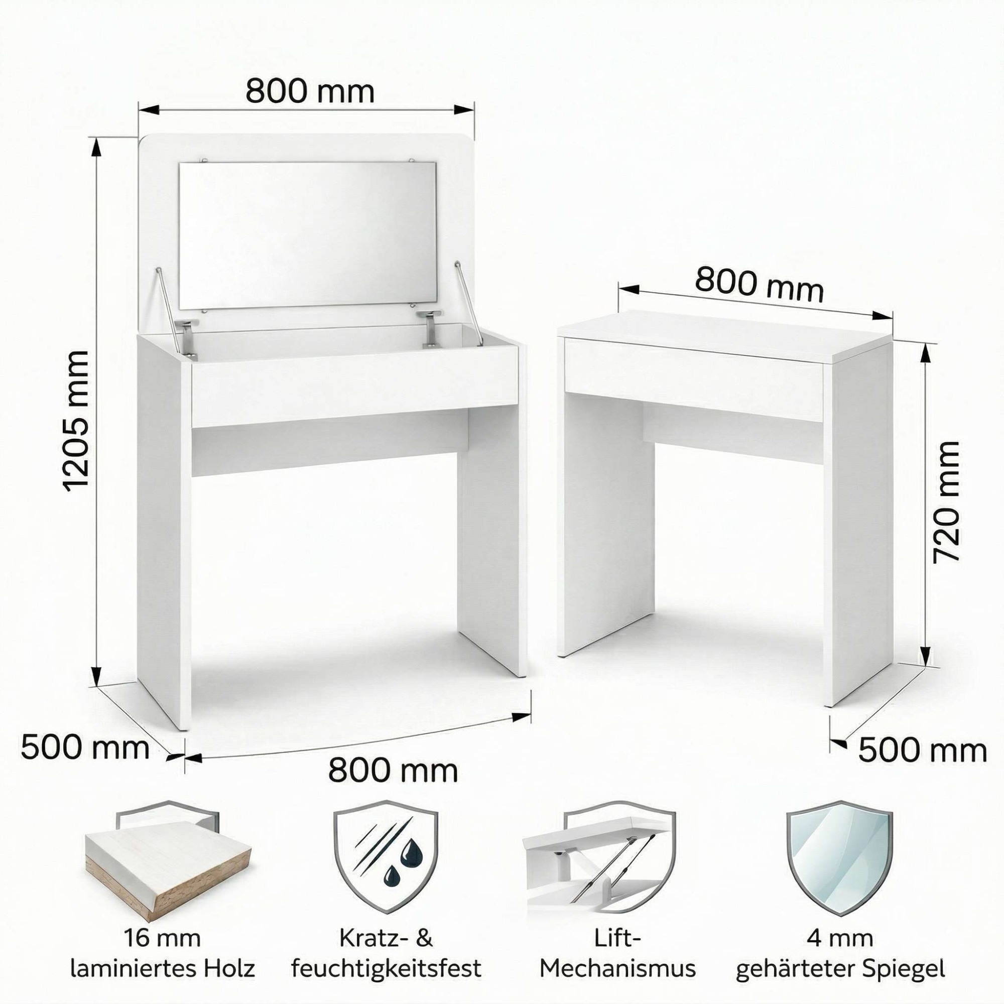 OTTO home Schminktisch »Trympo 7, Kosmetiktisch, Frisiertisch, Schminkkommode, Toilettentisch« Schminktisch mit Spiegel und Stauraum, Breite 80cm