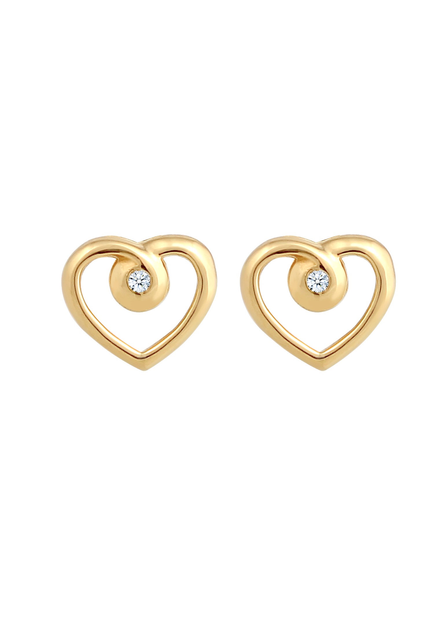 Elli DIAMONDS Paar Ohrstecker »Ohrringe Ohrstecker Herz Diamant Weiß Brillantschliff (0.03 ct) 585 Gelbgold«