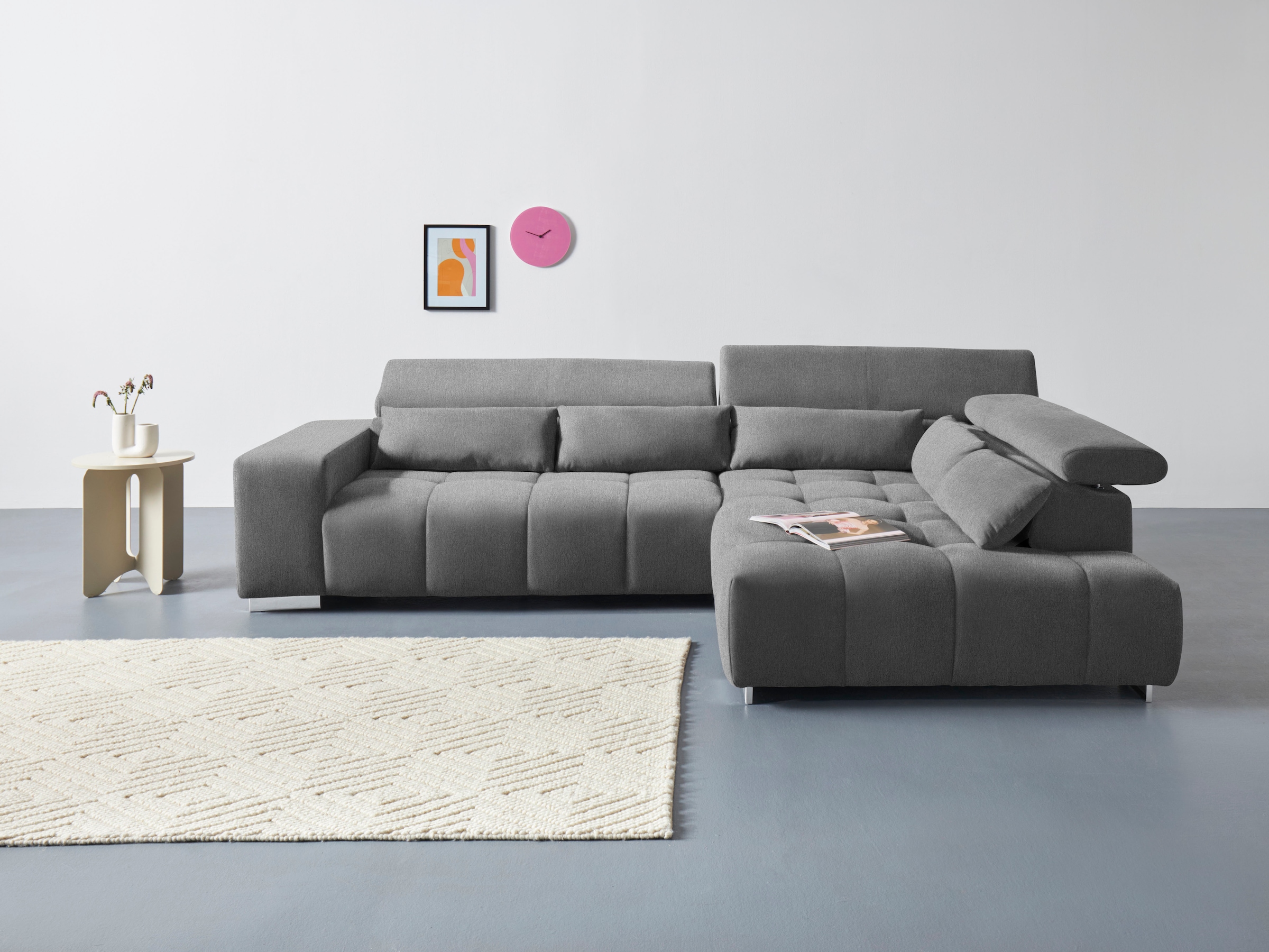 COTTA Ecksofa »Orion L-Form«, mit Ottomane, inklusive verstellbarer Kopfstützen und 5 Nierenkissen