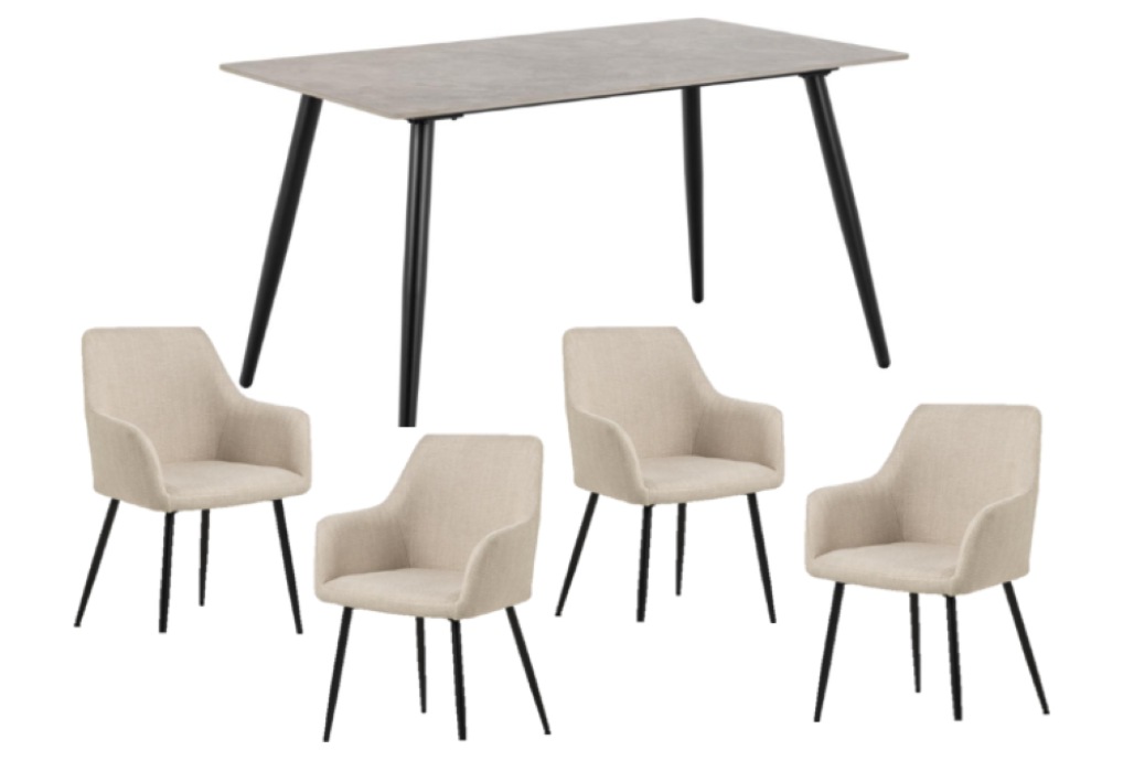 ACTONA GROUP Esszimmer-Set »Essgruppe, Speisetisch mit Stühlen«, (Komplett-Set, 5 St., 1x Tisch + 4x Stühle), Rechteckig Esstisch + 4x Stühle, grau keramik, beige,140x80x75cm
