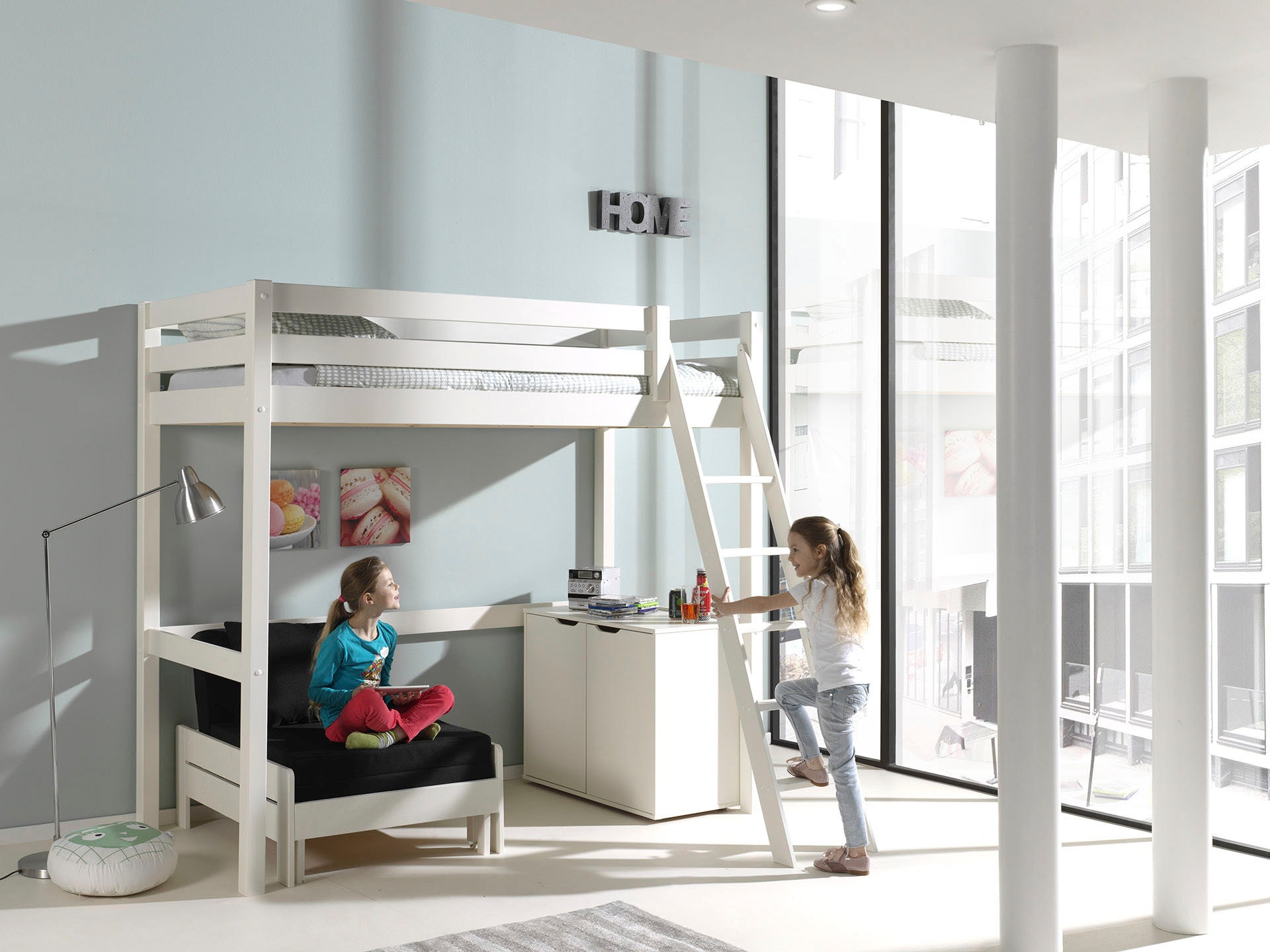 Vipack Hochbett, (Made in Europe), Hochbett mit 90 x 200 cm Liegefläche, ausziehbarer Schlafsessel