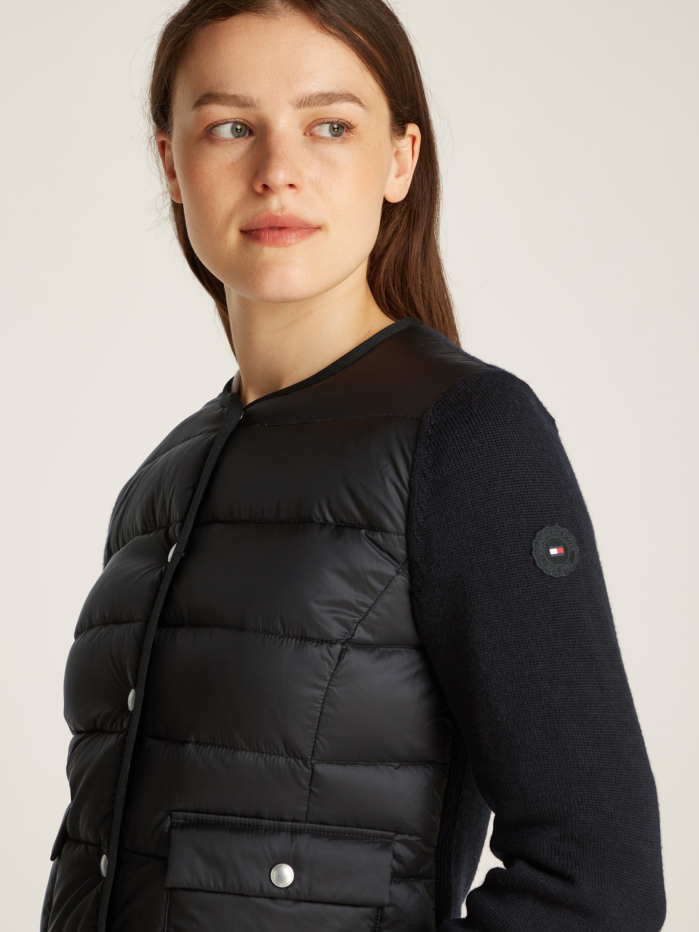 Tommy Hilfiger Steppjacke »UL DOWN KNIT MIX JKT«, mit Strickeinsätzen, Patch