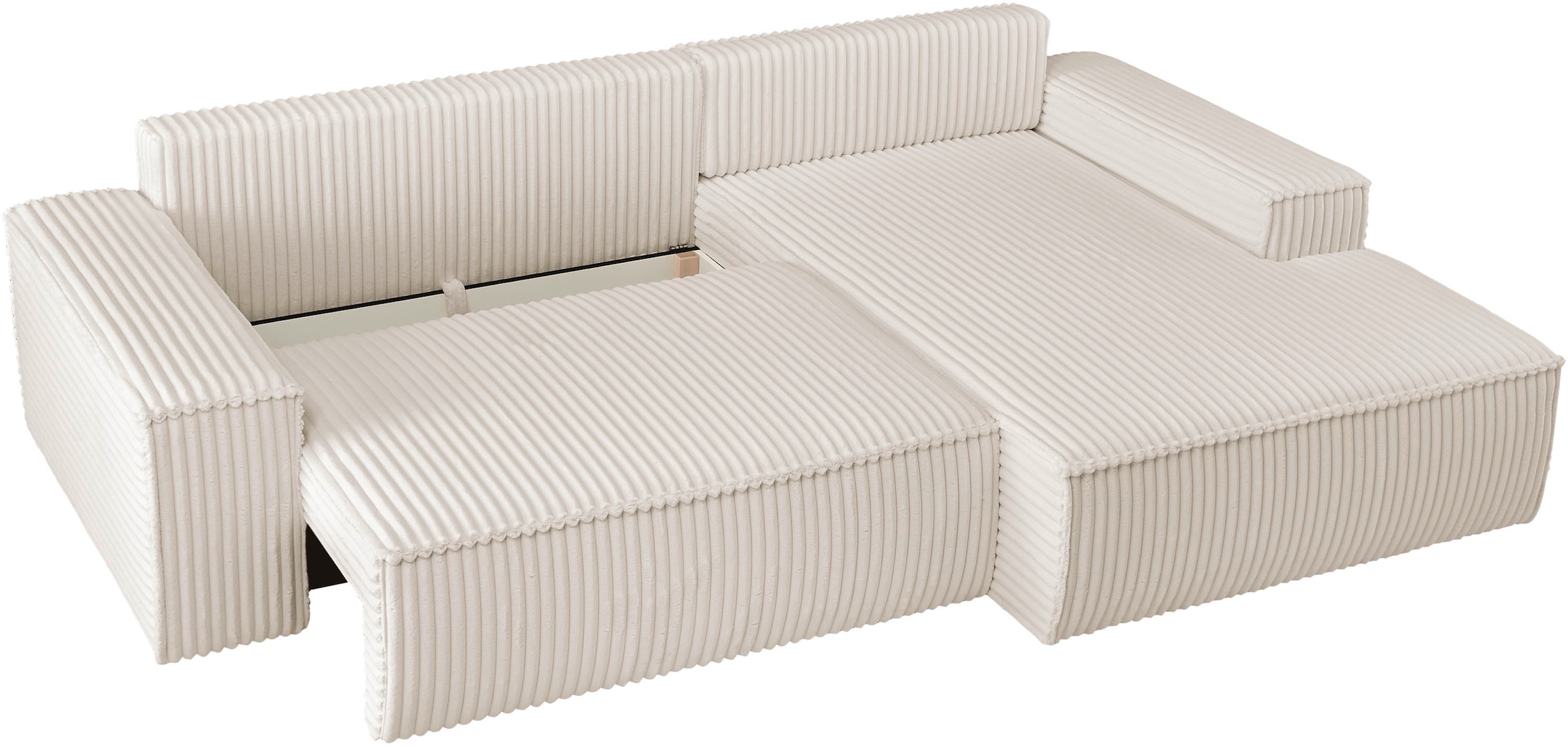 andas Ecksofa »Finnley Schlafsofa 267 cm in Bouclé, Struktur fein u. Cord, L-Form,«, Schlaffunktion m. Bettkasten (136/210 cm), Bouclé, Struktur und Cord