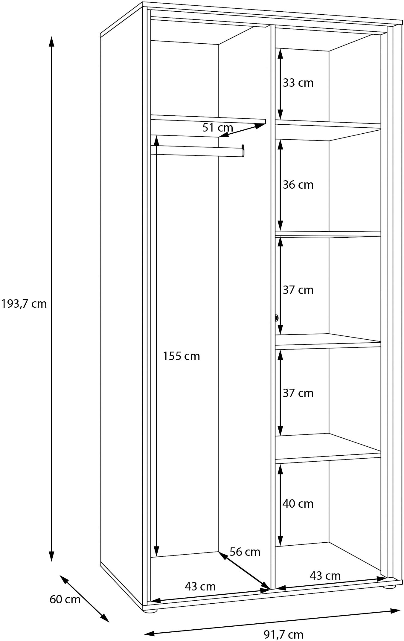 FORTE Drehtürenschrank, in zwei Größen erhältlich