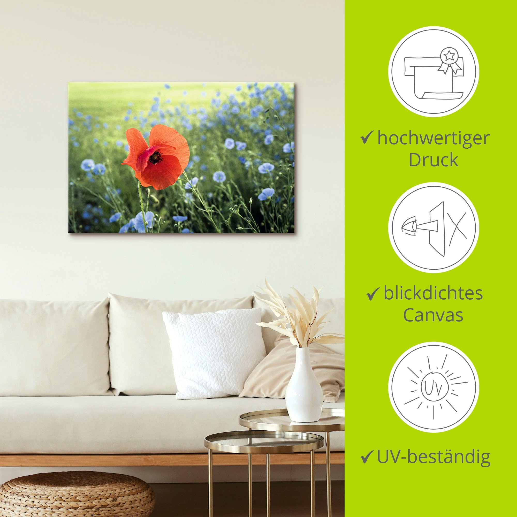 Artland Leinwandbild »Mohnblüte III«, Blumenbilder, (1 St.), auf Keilrahmen gespannt