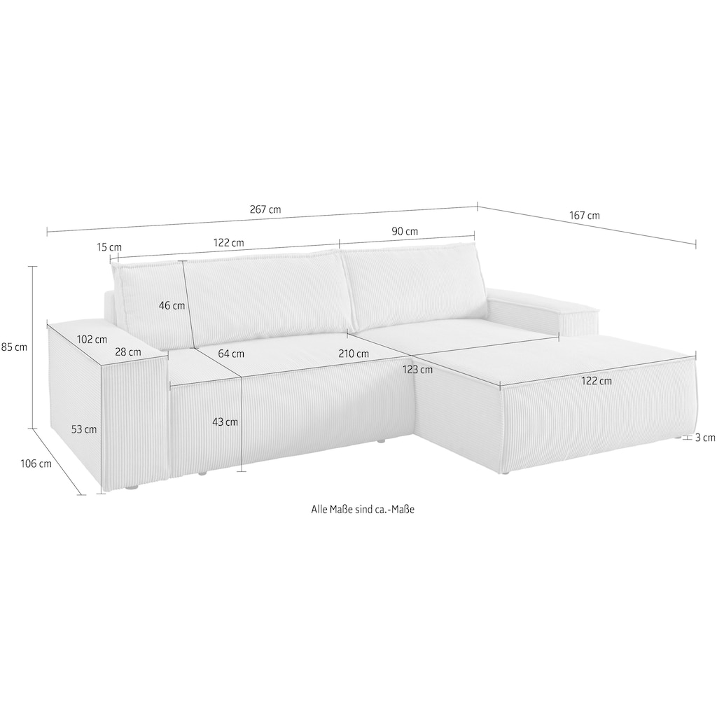 Ecksofa SHERWOOD Schlafsofa, mit Bettkasten, Cord-Bezug