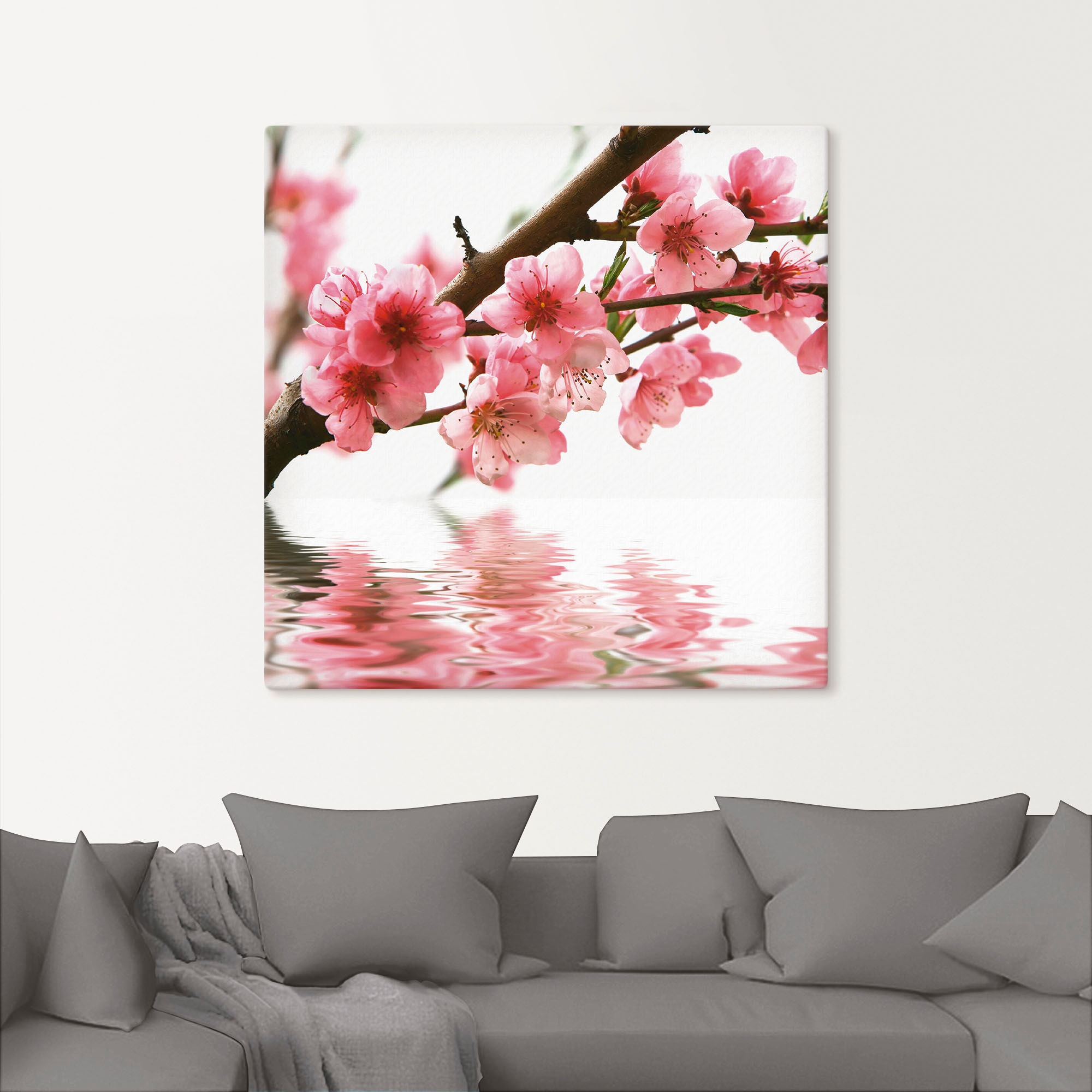 Artland Wandbild »Pfirsichblüten reflektieren im Wasser«, Blumen, (1 St.),  als Leinwandbild in verschied. Größen auf Rechnung kaufen