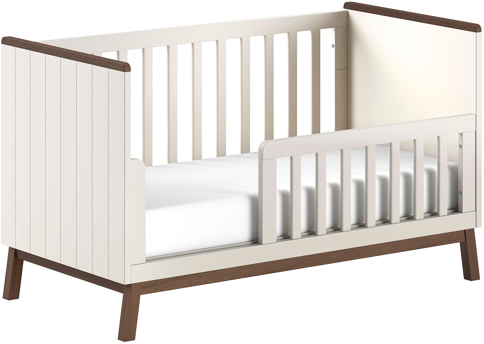 Vipack Babybett »Sezane 70x140 cm, in warmen Grau lackiert, Absatz nussbaumfarbig« mit 3-fach verstellbarem Lattenrost, später zum Junior-Bett umbaubar