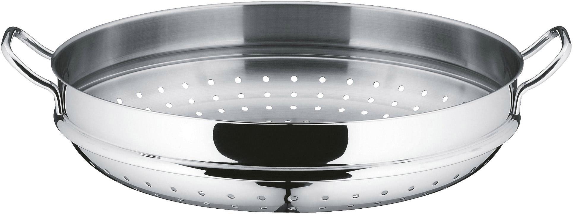 WMF Wok »Wokpfanne Macao 36 cm, Induktion«, Cromargan® Edelstahl Rostfrei 18/10, (Set, 4 tlg., 1 x Wok mit Glasdeckel, Dämpfeinsatz, Rezeptheft), für alle Herdarten geeignet, scharfes Anbraten bei hohen Temperaturen