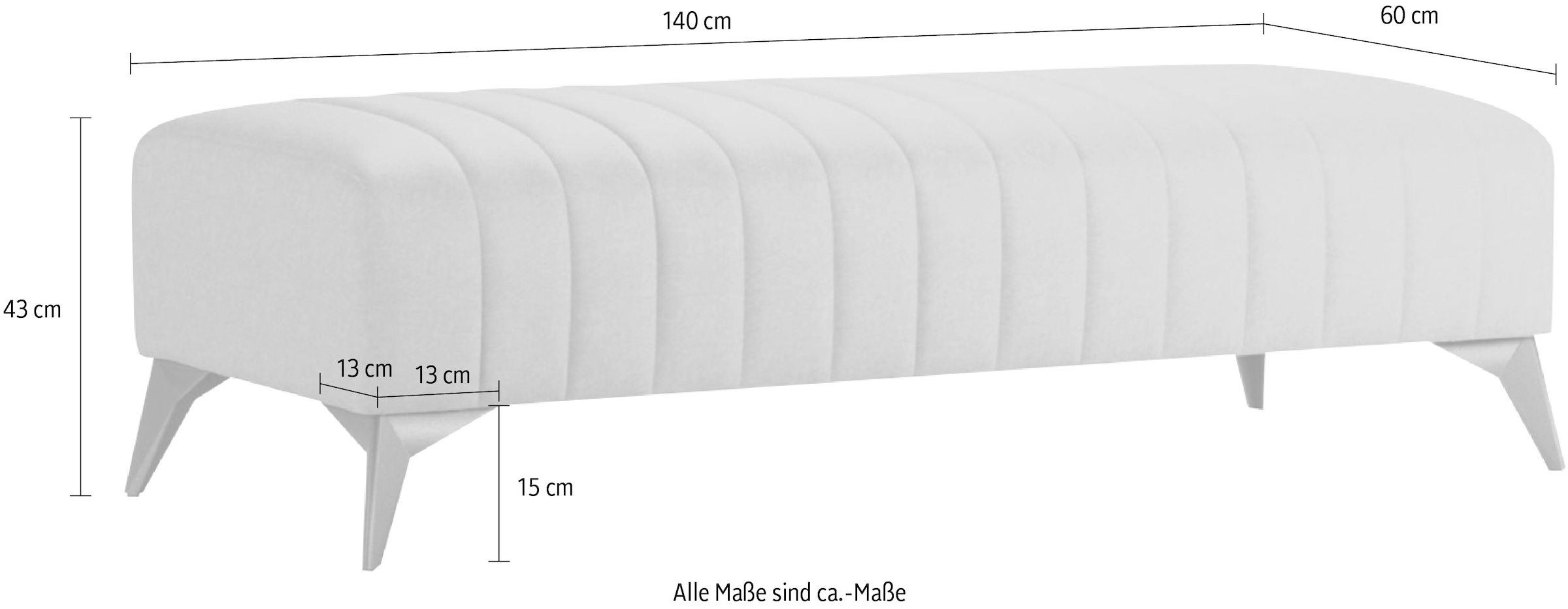 Places of Style Polsterhocker »MATTHEW Sitzhocker XXL, Maße B/T/H: 140/60/43 cm«, Steppung, belastbar bis 180 kg