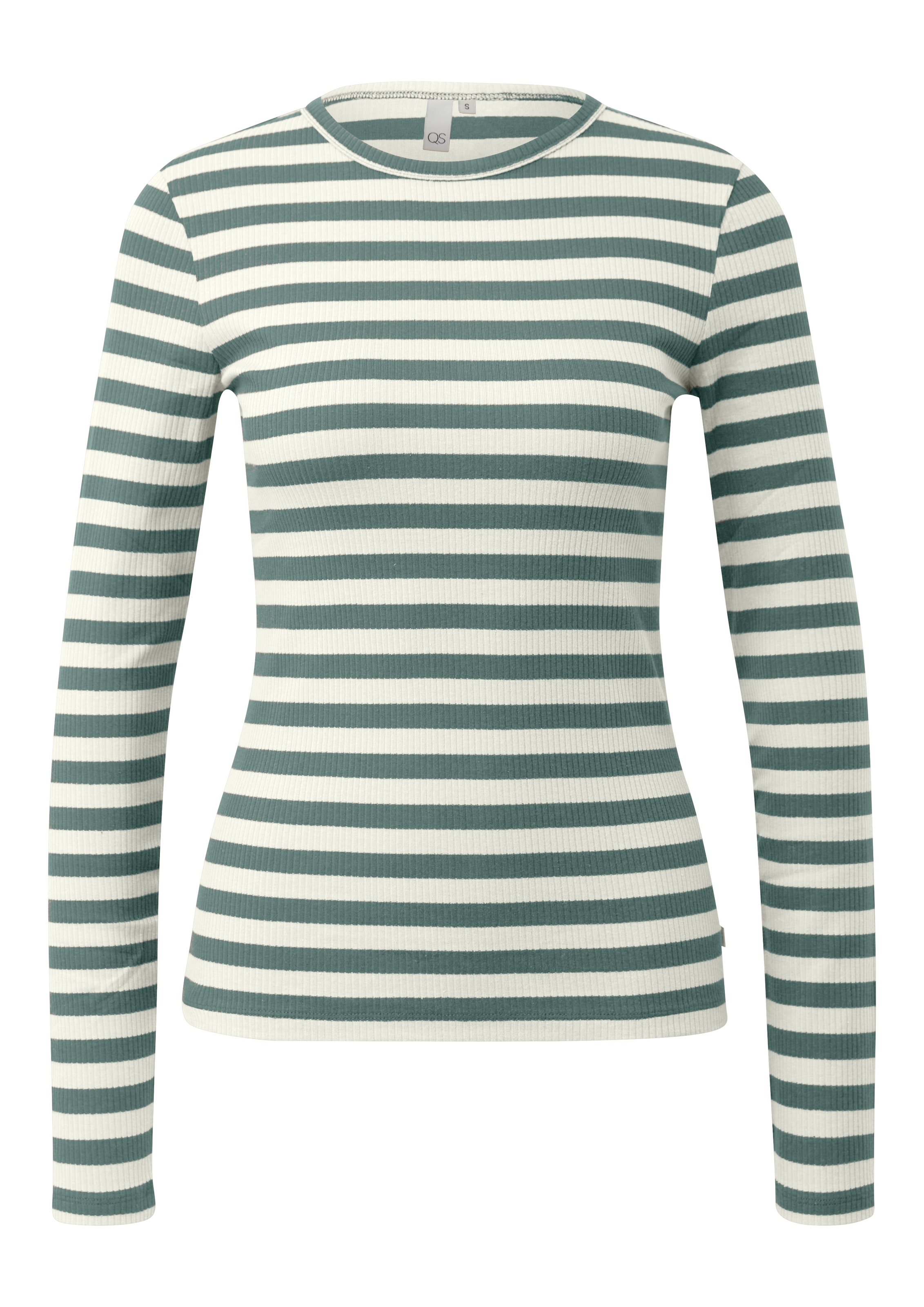 QS Langarmshirt Sommershirt, geringelt, Ripp-Ware