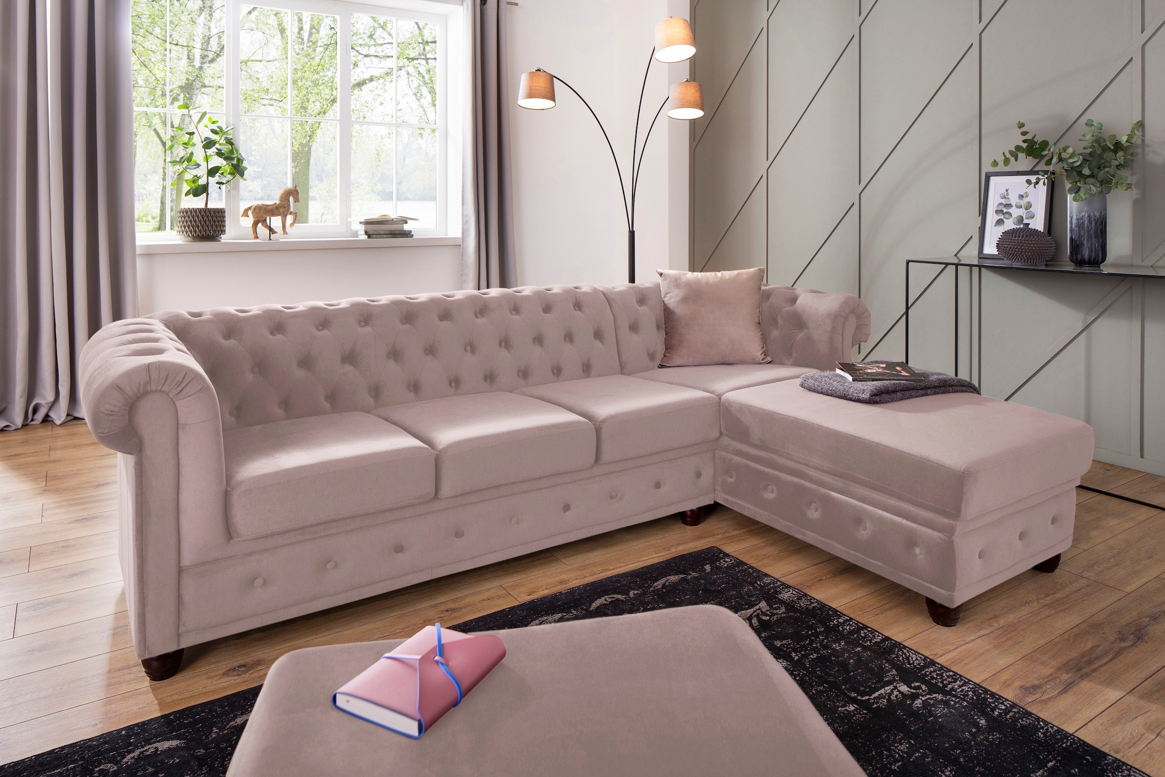 Home affaire Chesterfield-Sofa »New Castle L-Form«, hochwertige Knopfheftung in Chesterfield-Design, B/T/H: 255(171/72)