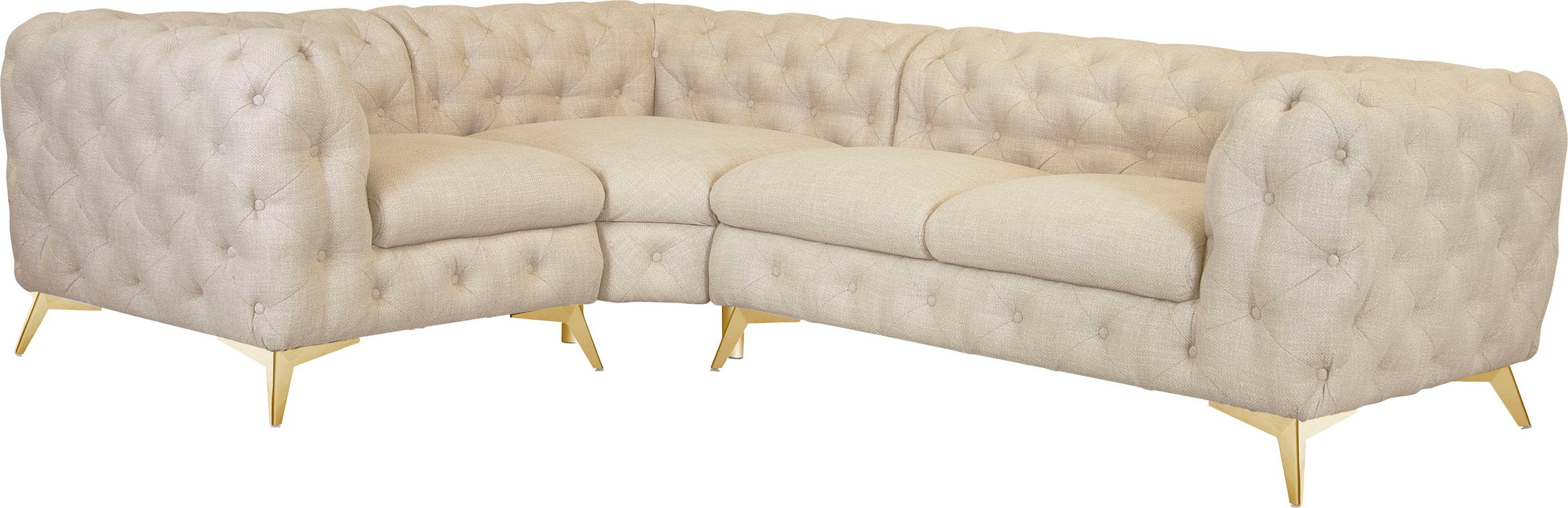 Leonique Chesterfield-Sofa »Ecksofa GLYNIS L-Form mit Wellenunterfederung, Maße B/T/H 264/204/75cm«, aufwändige Knopfheftung, moderne Chesterfield Optik, Fußfarbe wählbar