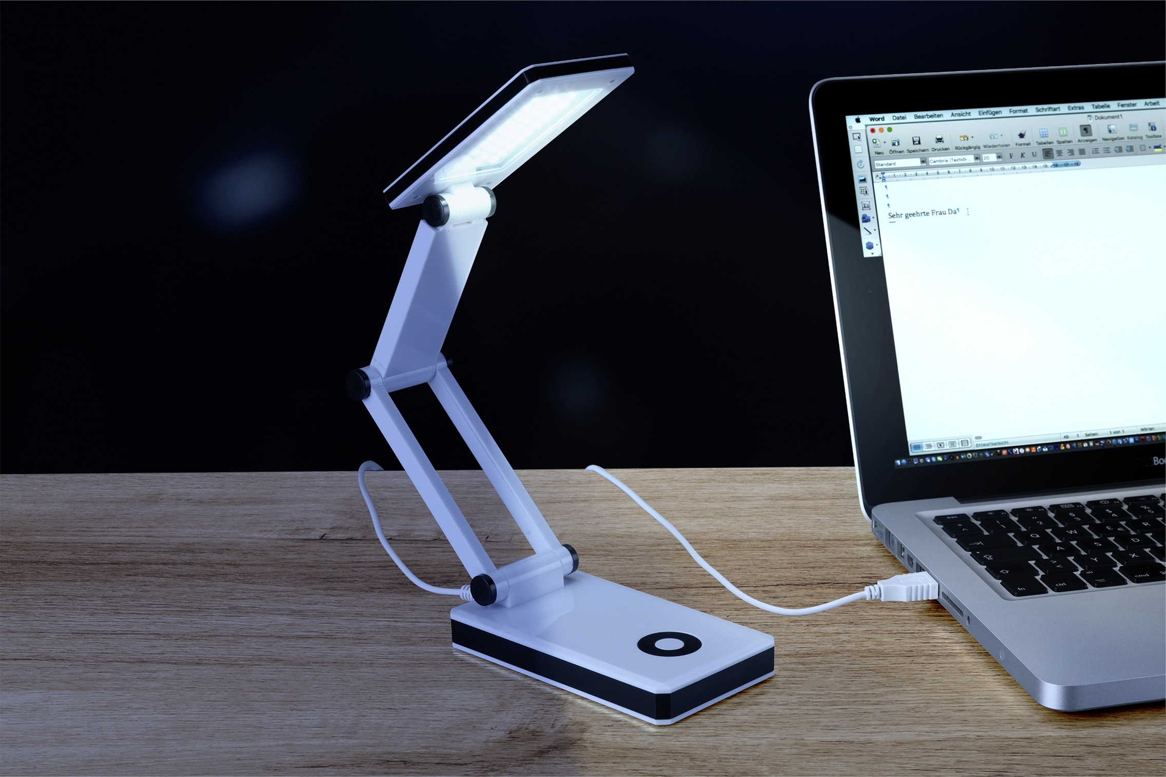 Maximex LED Schreibtischlampe »faltbar«, Leuchtmittel LED-Modul | LED fest integriert, LED Lampe, stufenlos verstellbar, USB-Port oder Batteriebetrieb