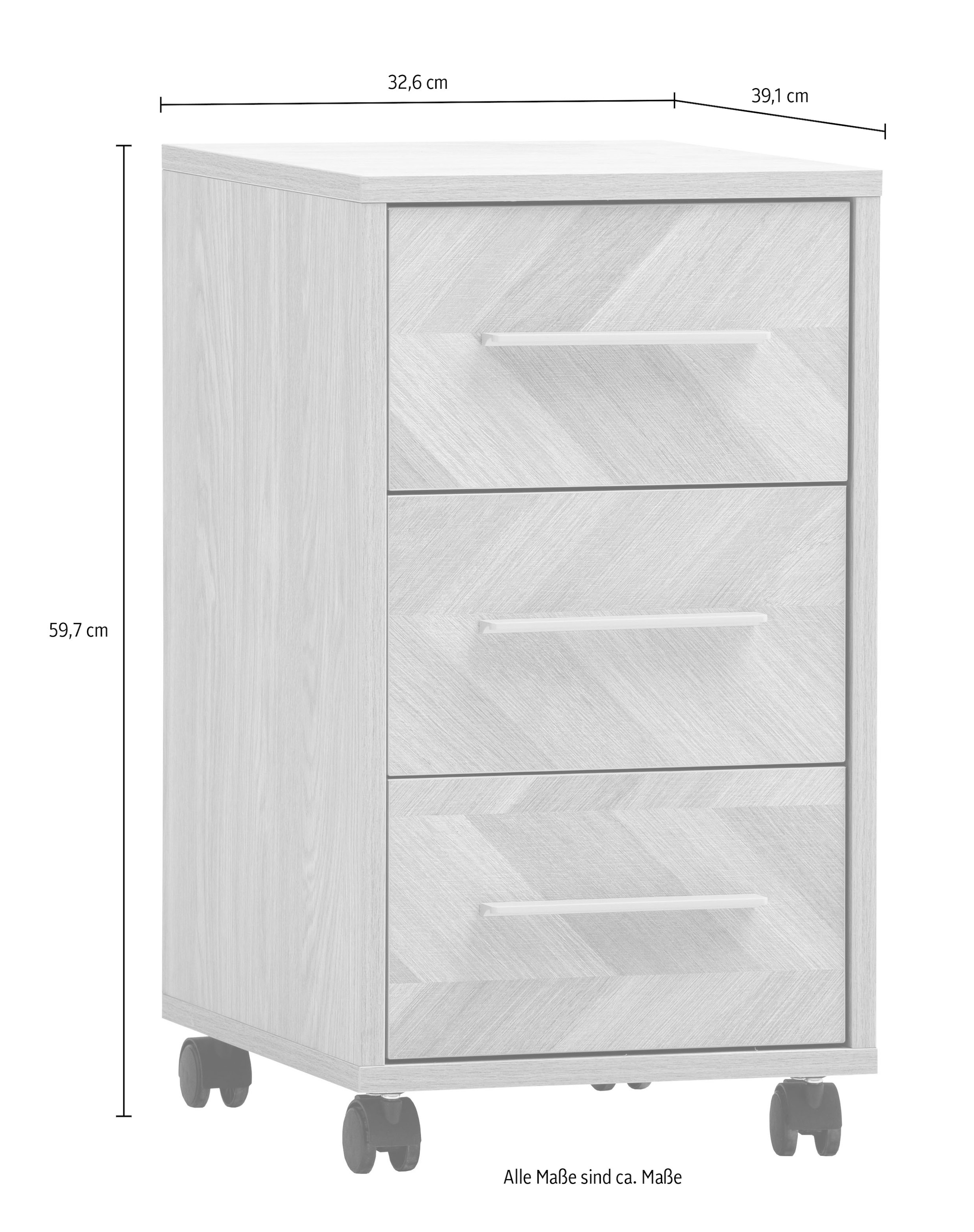 Schildmeyer Rollcontainer »AREZZO, 3 Schubkästen, fühlbare Holzstruktur, MADE IN GERMANY« 1 Stk. tlg. Schubkastenfronten in Fischgräten Dekor, Made in Germany