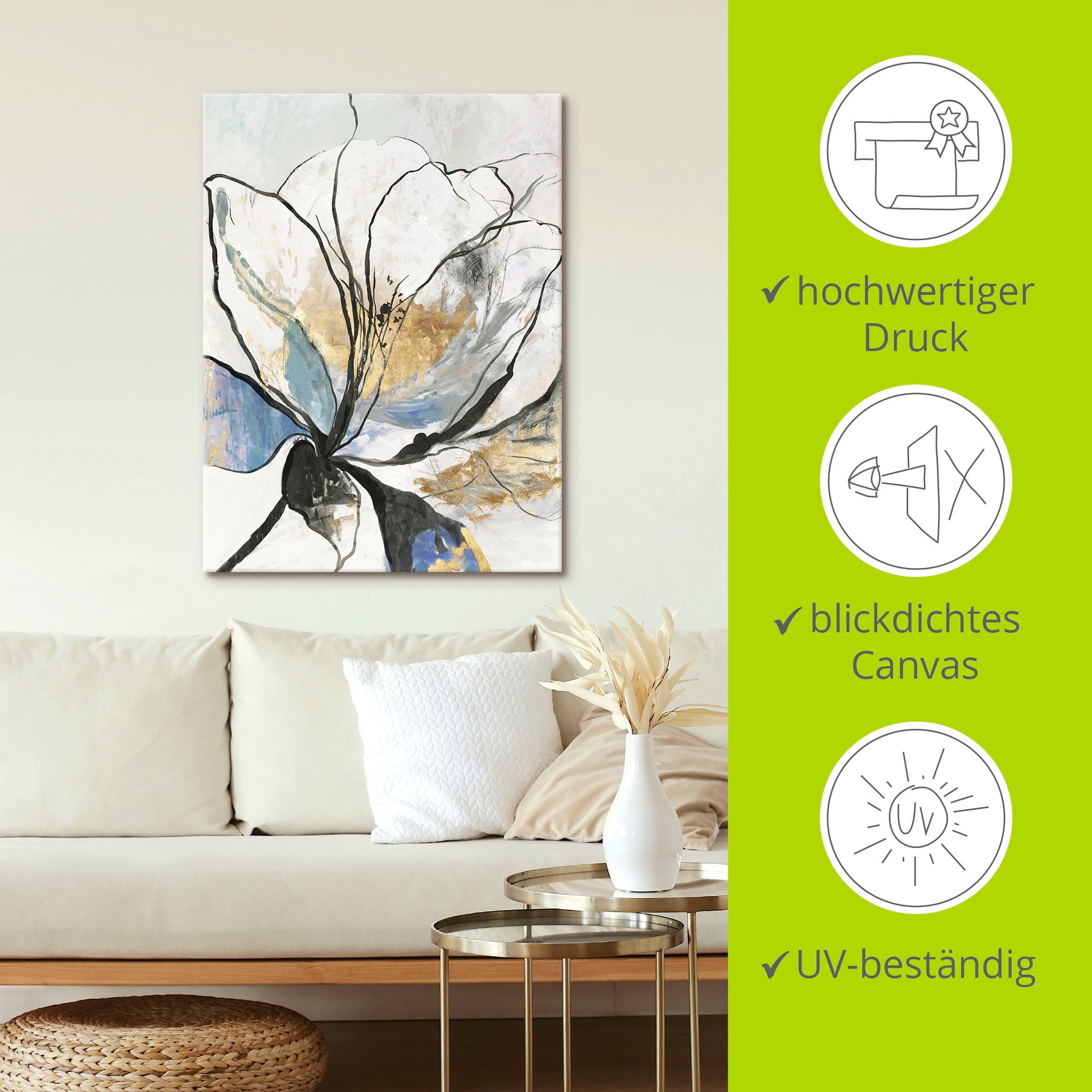 Artland Leinwandbild »Umrissenes Blumenmuster I« Blumenbilder 1 Stk. tlg. auf Holzrahmen gespannt