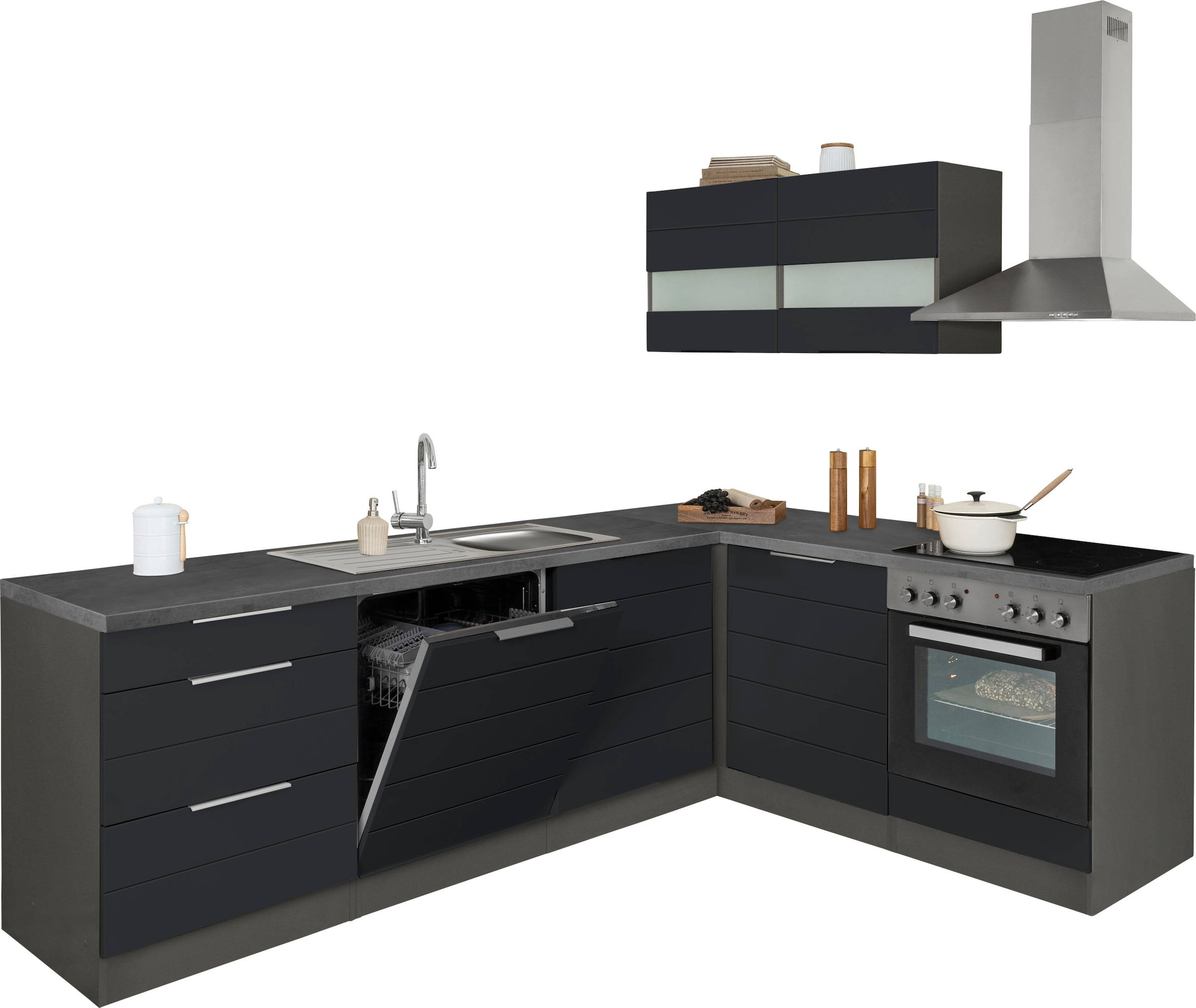 KOCHSTATION Winkelküche »KS-Luhe«, Stellbreite 240x180 cm, wahlweise mit oder ohne E-Geräten, MDF-Fronten